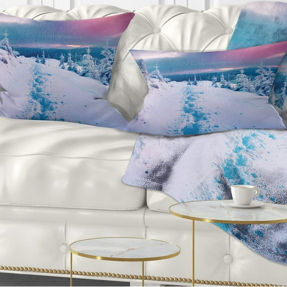 Designart Beautiful Sunrise over Winter Mountains - Landscape Printed Throw Pillow - 12x20