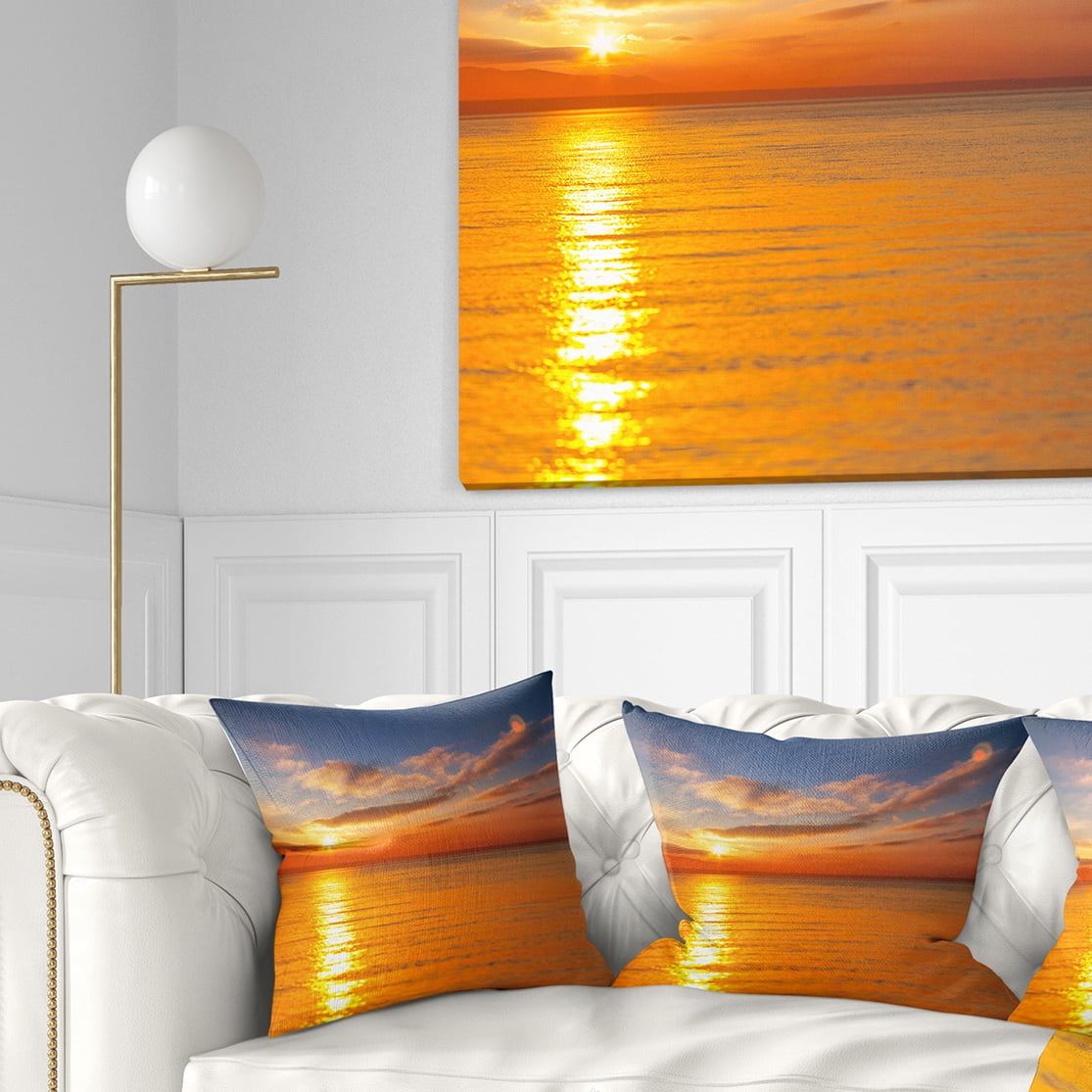 Designart Beautiful Sunset Reflecting in Sea - Seashore Throw Pillow - 18x18