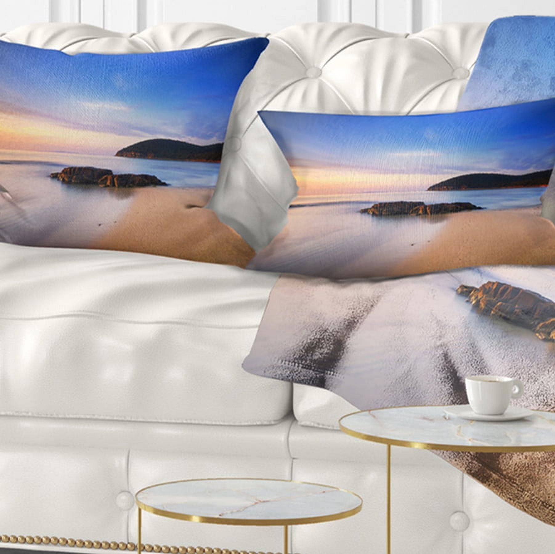 Designart Beautiful Sunset in Cala Violina Beach - Seashore Throw Pillow - 12x20
