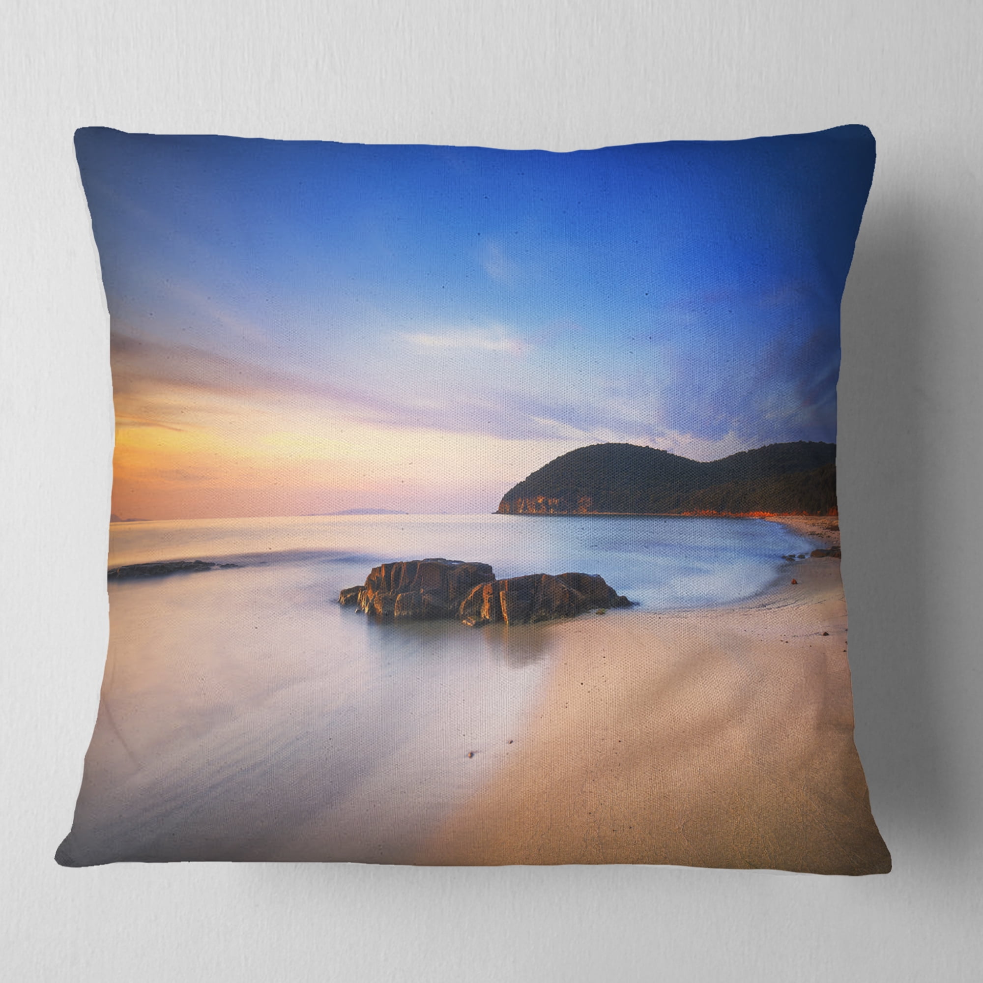 Designart Beautiful Sunset in Cala Violina Beach - Seashore Throw Pillow - 18x18