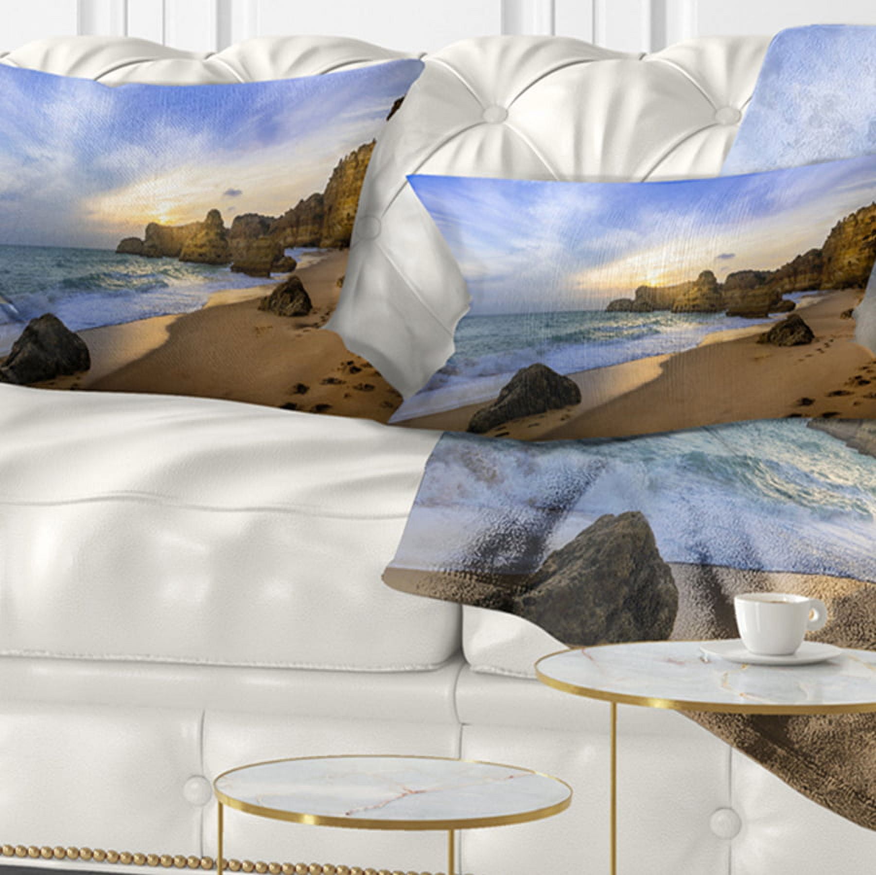 Designart Beautiful Sunset over Algarve Portugal - Seashore Throw Pillow - 12x20