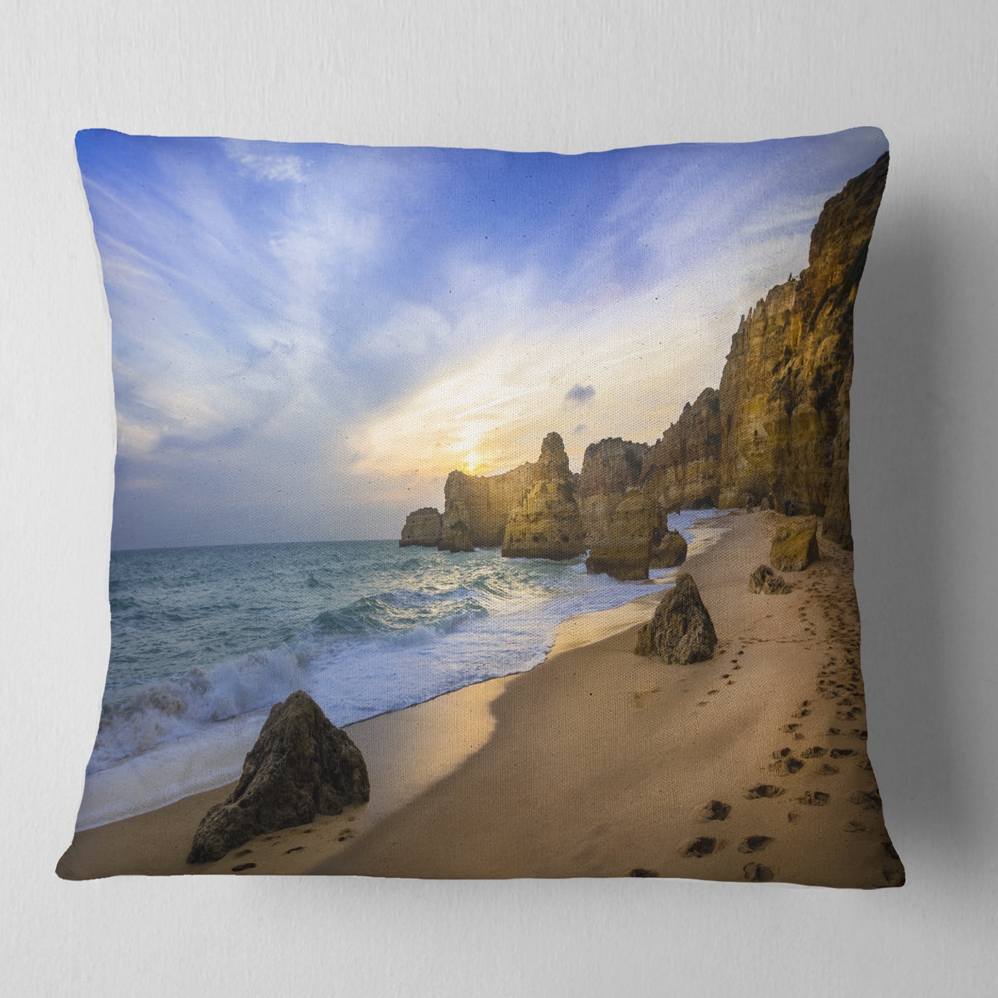 Designart Beautiful Sunset over Algarve Portugal - Seashore Throw Pillow - 16x16