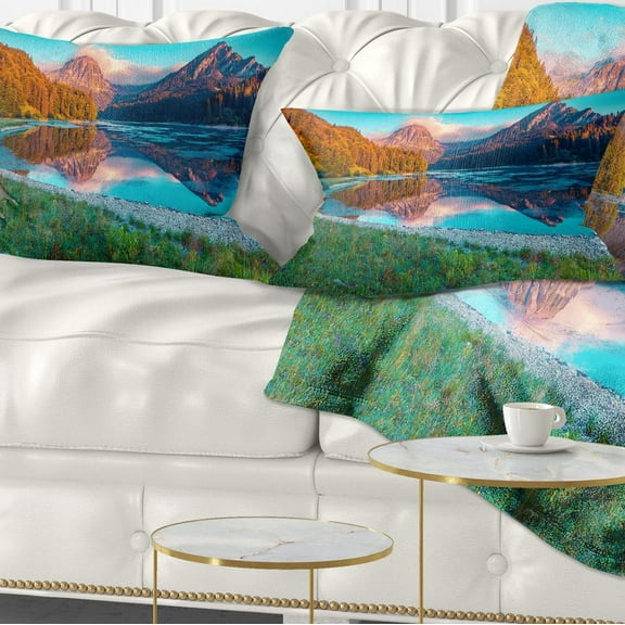 Designart Beautiful Swiss Lake Obersee - Landscape Photography Throw Pillow - 12x20