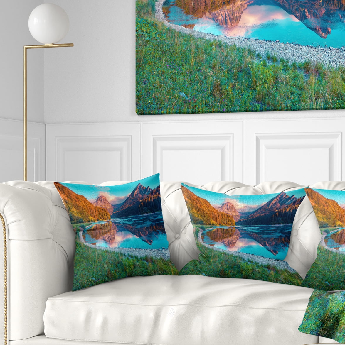 Designart Beautiful Swiss Lake Obersee - Landscape Photography Throw Pillow - 18x18