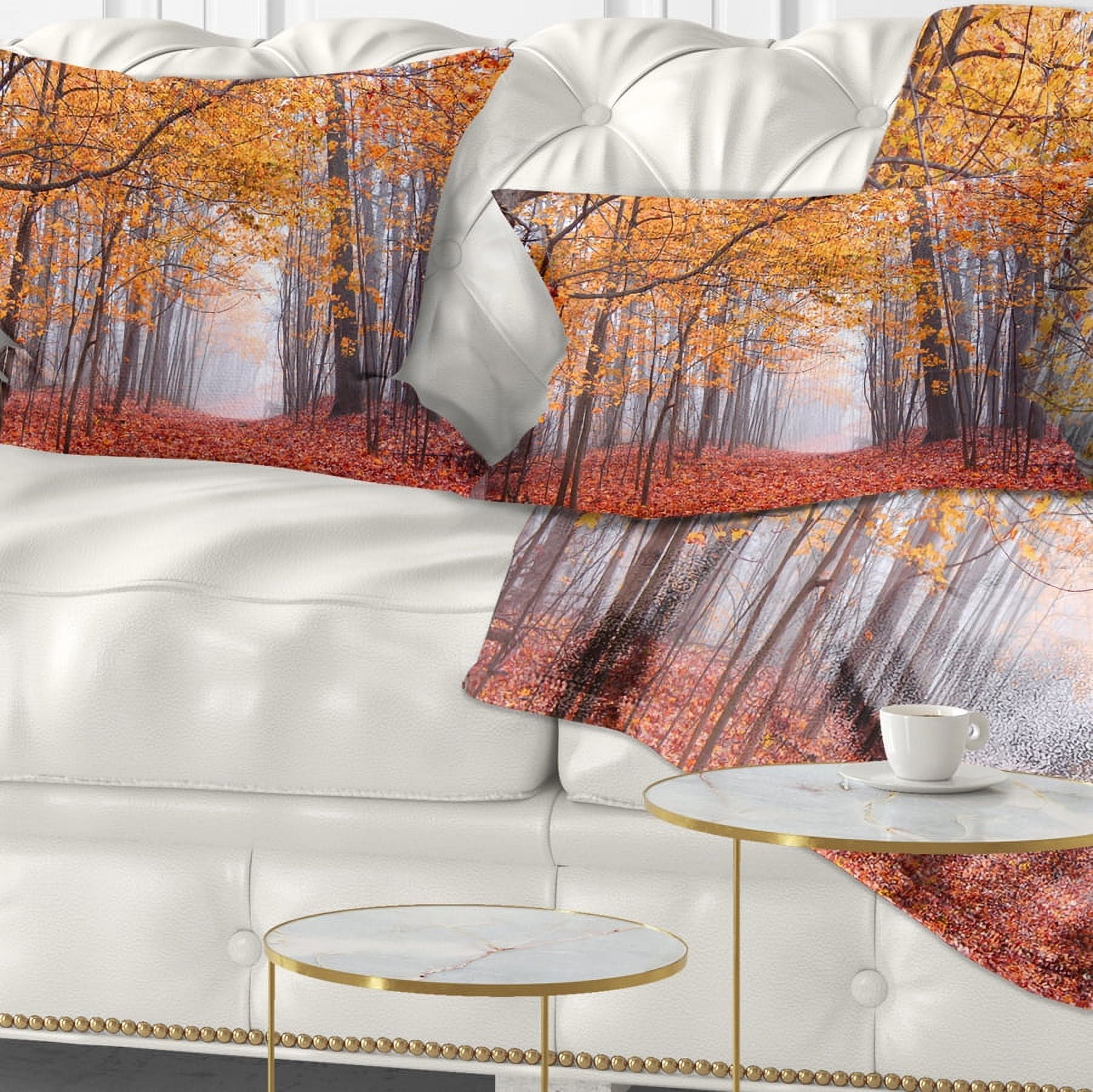 Designart Beautiful Trees with Fallen Leaves - Landscape Photography Throw Pillow - 12x20