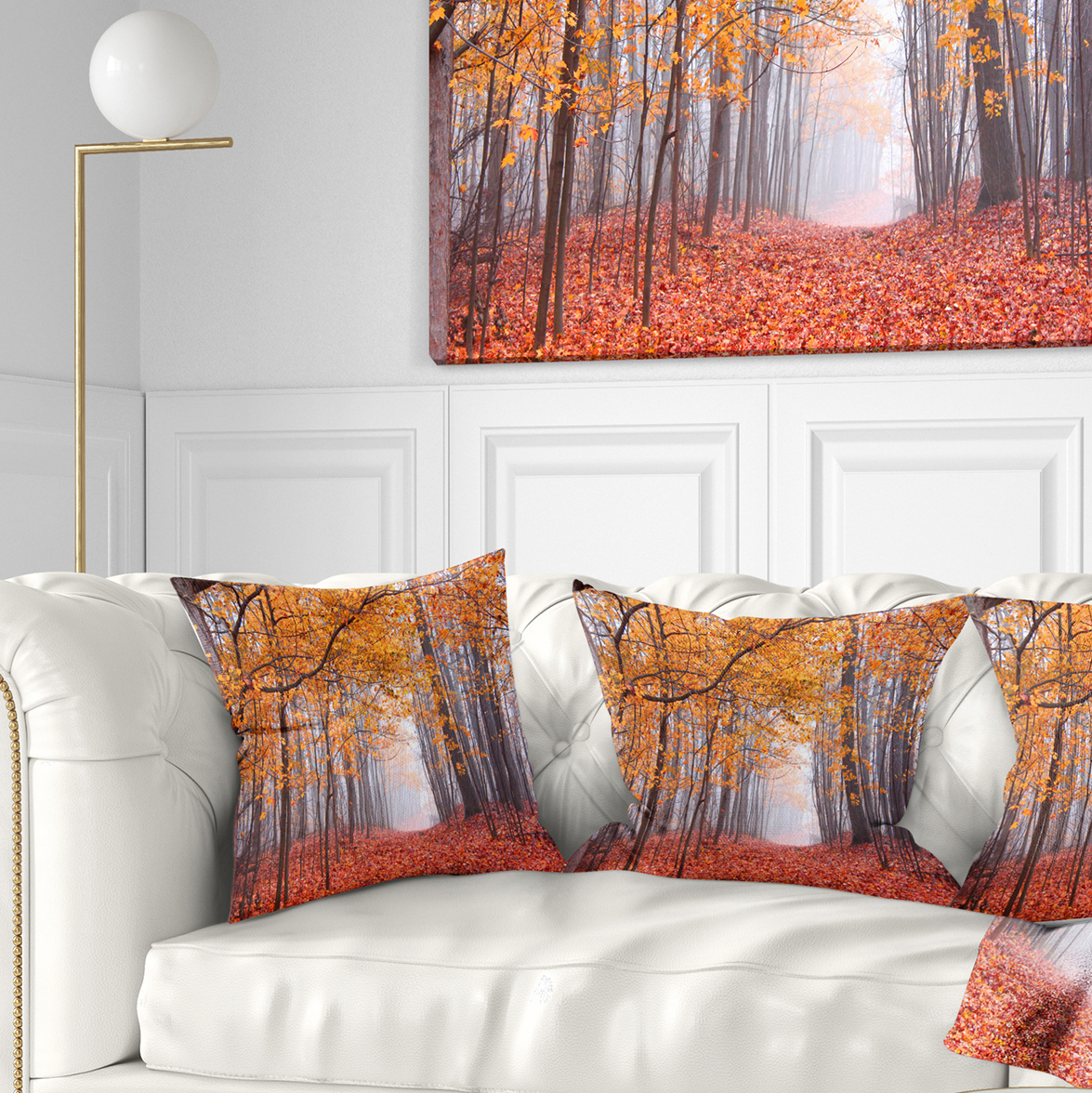 Designart Beautiful Trees with Fallen Leaves - Landscape Photography Throw Pillow - 16x16