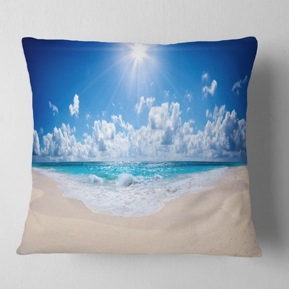 Designart Beautiful Tropical Beach Panorama - Modern Seashore Throw Pillow - 16x16