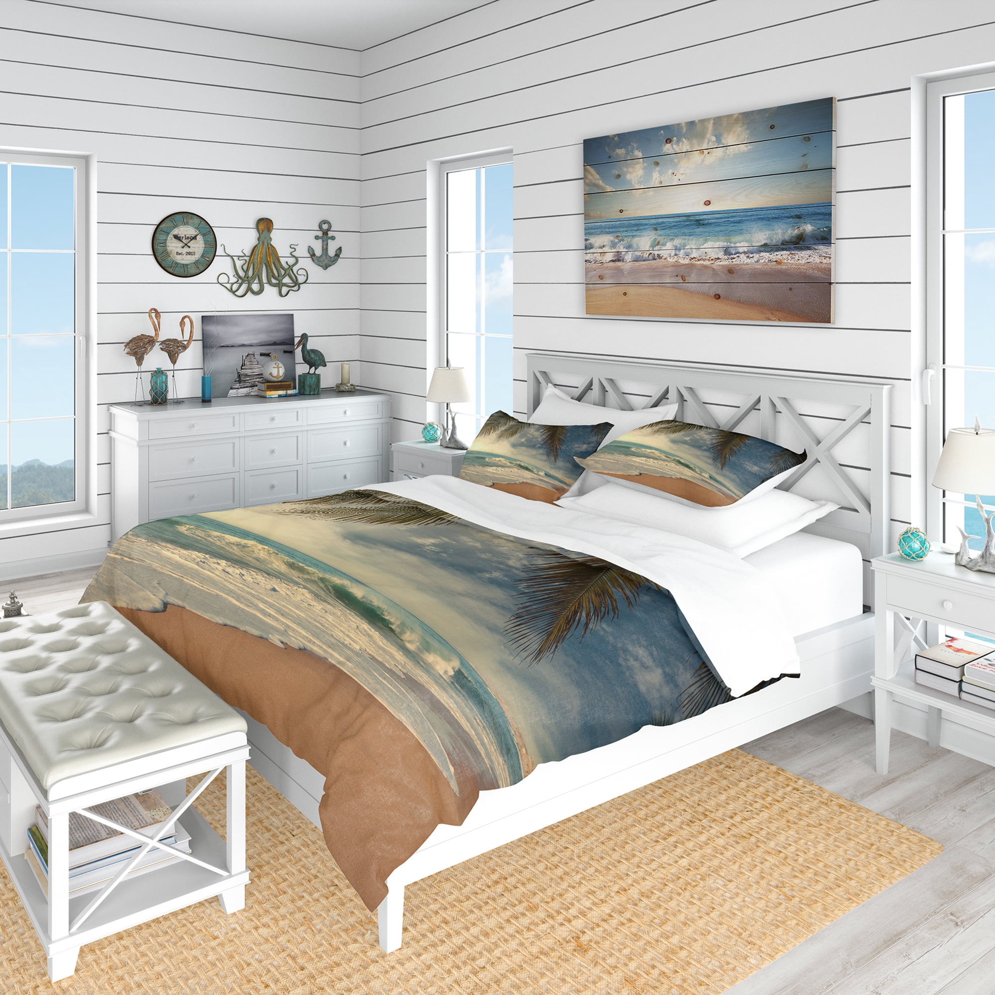 Designart 'Beautiful Tropical Beach with Palms' Beach Duvet Cover Set