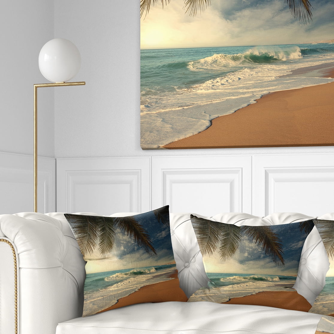 Designart Beautiful Tropical Beach with Palms - Beach Photo Throw Pillow - 16x16