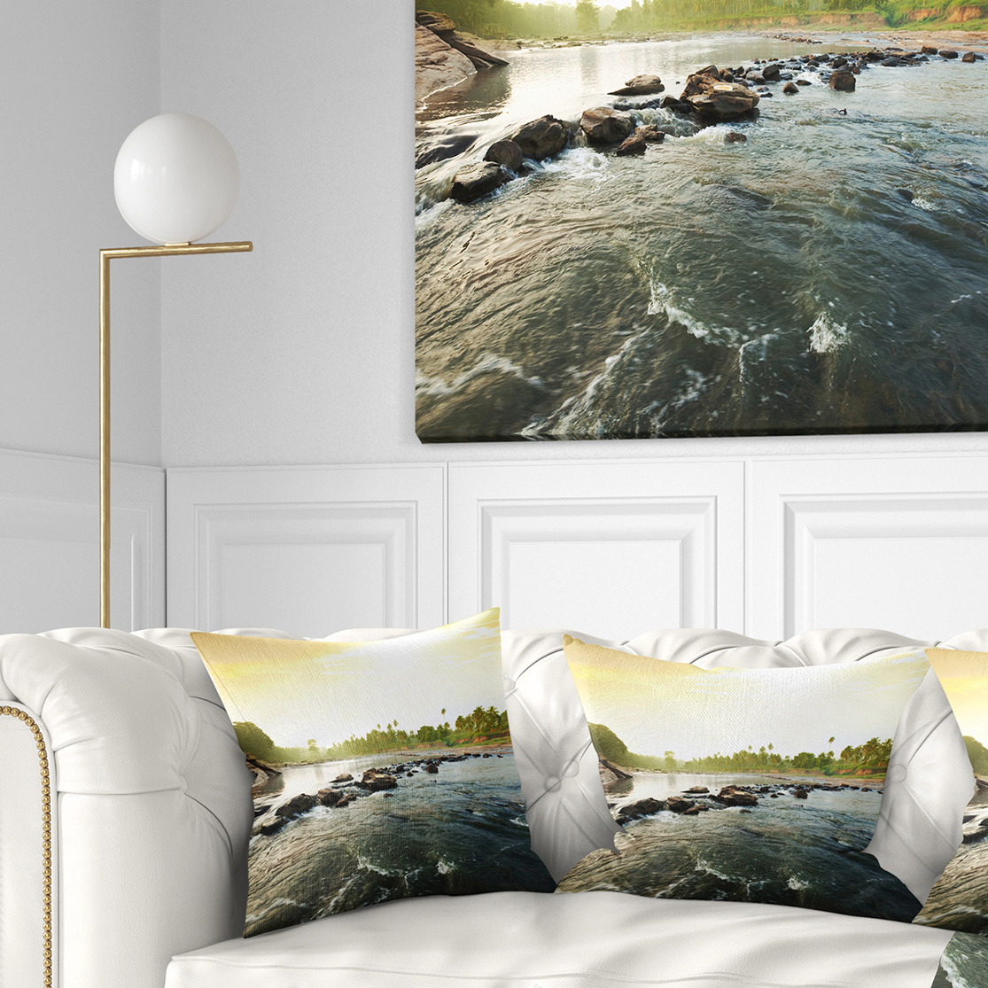 Designart Beautiful Tropical River with Clean Water - Seashore Throw Pillow - 16x16