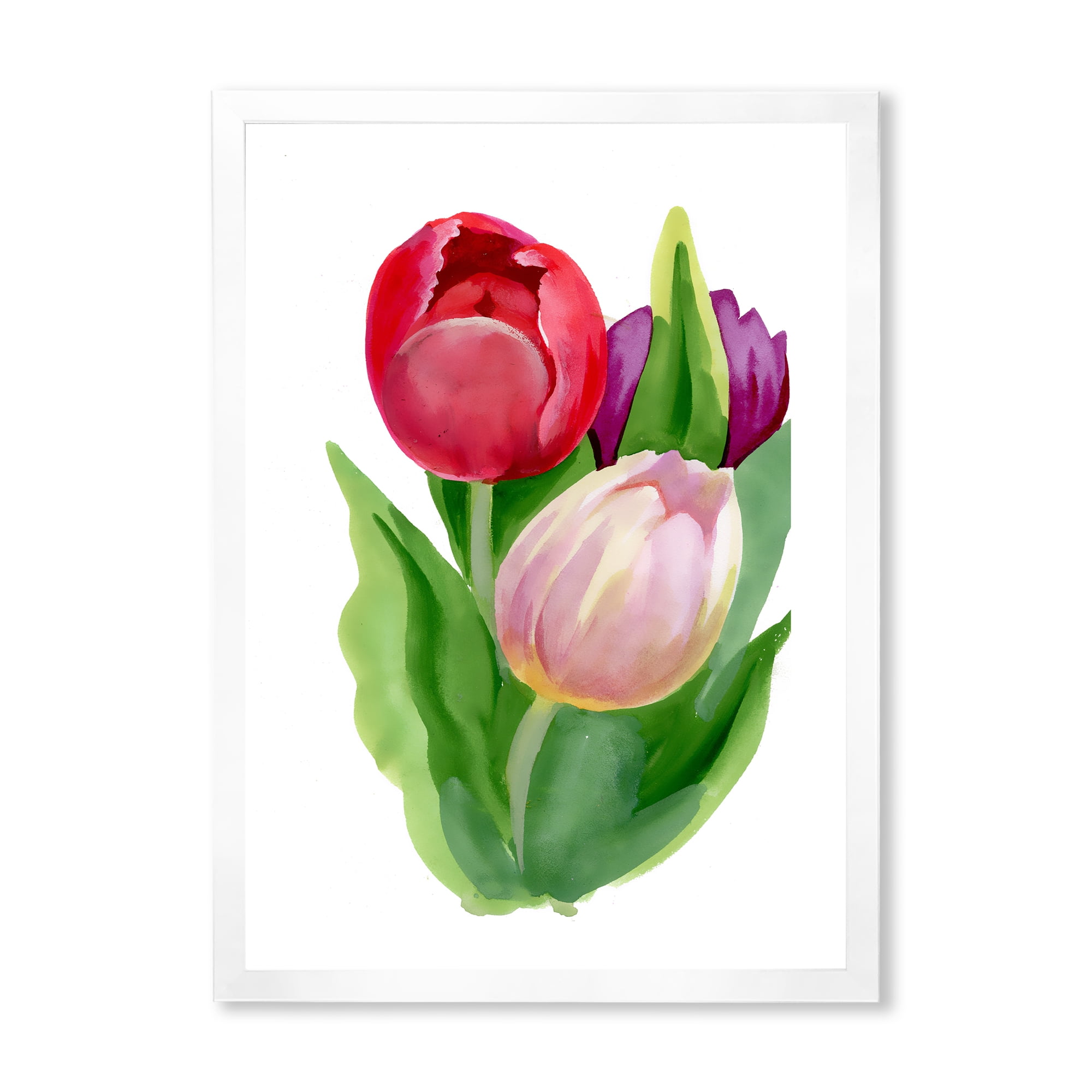 Designart 'Beautiful Tulip Flowers Red and Pink' Traditional Framed Art Print