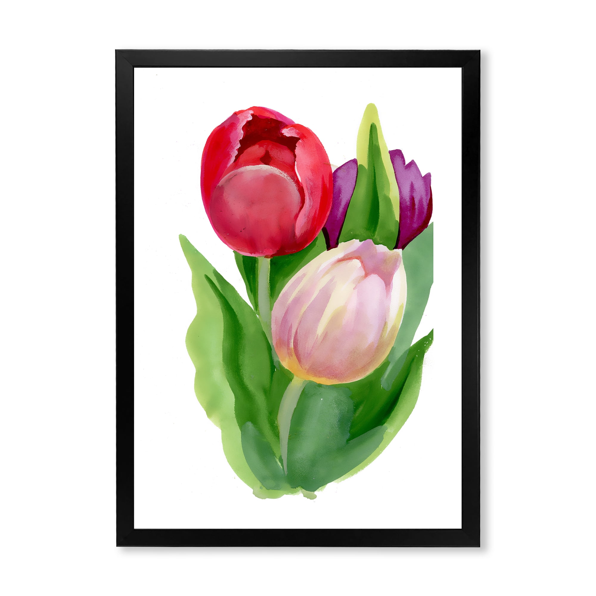 Designart 'Beautiful Tulip Flowers Red and Pink' Traditional Framed Art Print