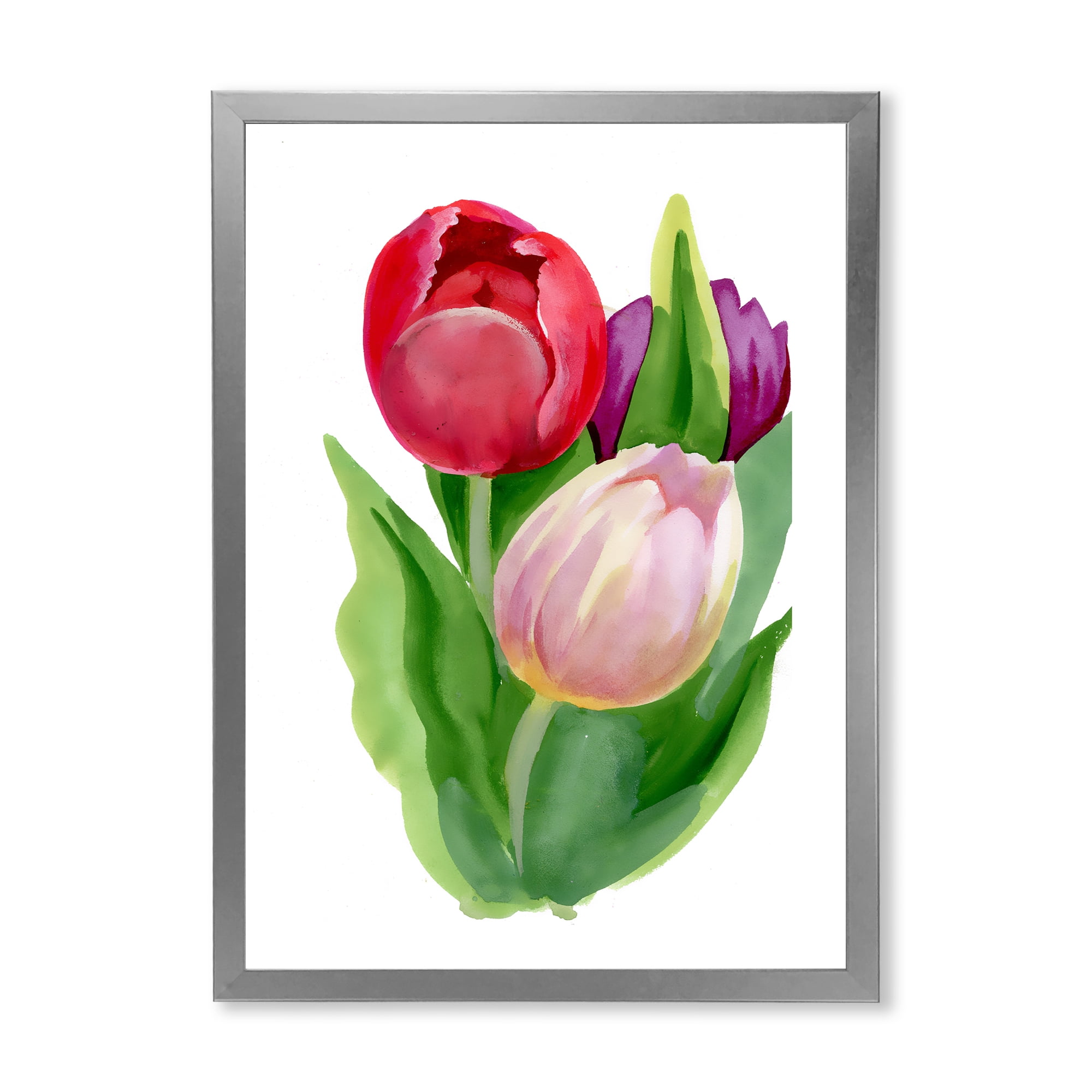 Designart 'Beautiful Tulip Flowers Red and Pink' Traditional Framed Art Print