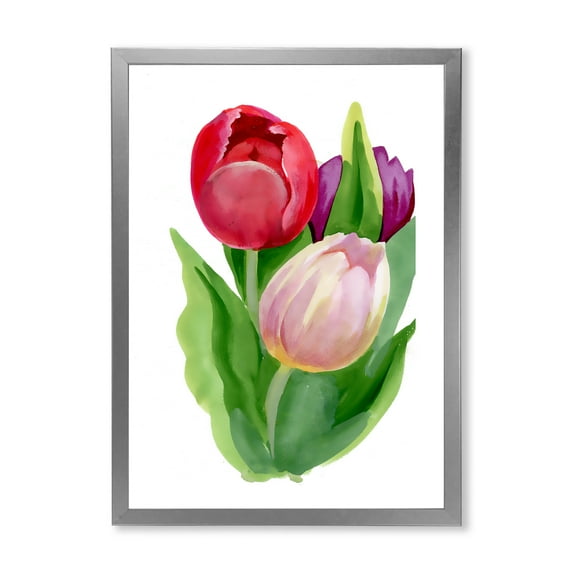 Designart 'Beautiful Tulip Flowers Red and Pink' Traditional Framed Art Print