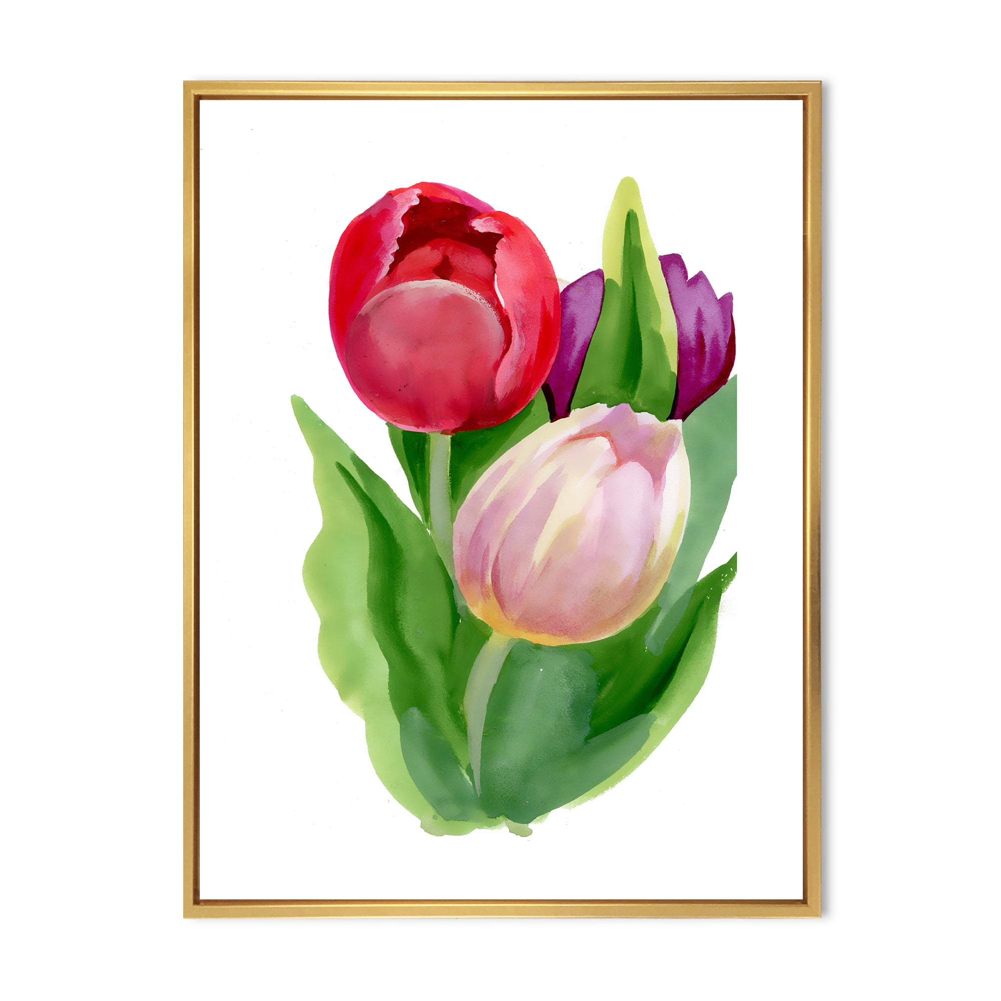Designart 'Beautiful Tulip Flowers Red and Pink' Traditional Framed Canvas Wall Art Print