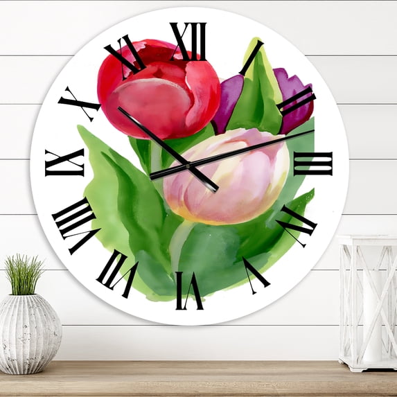 Designart 'Beautiful Tulip Flowers' Traditional Wall Clock