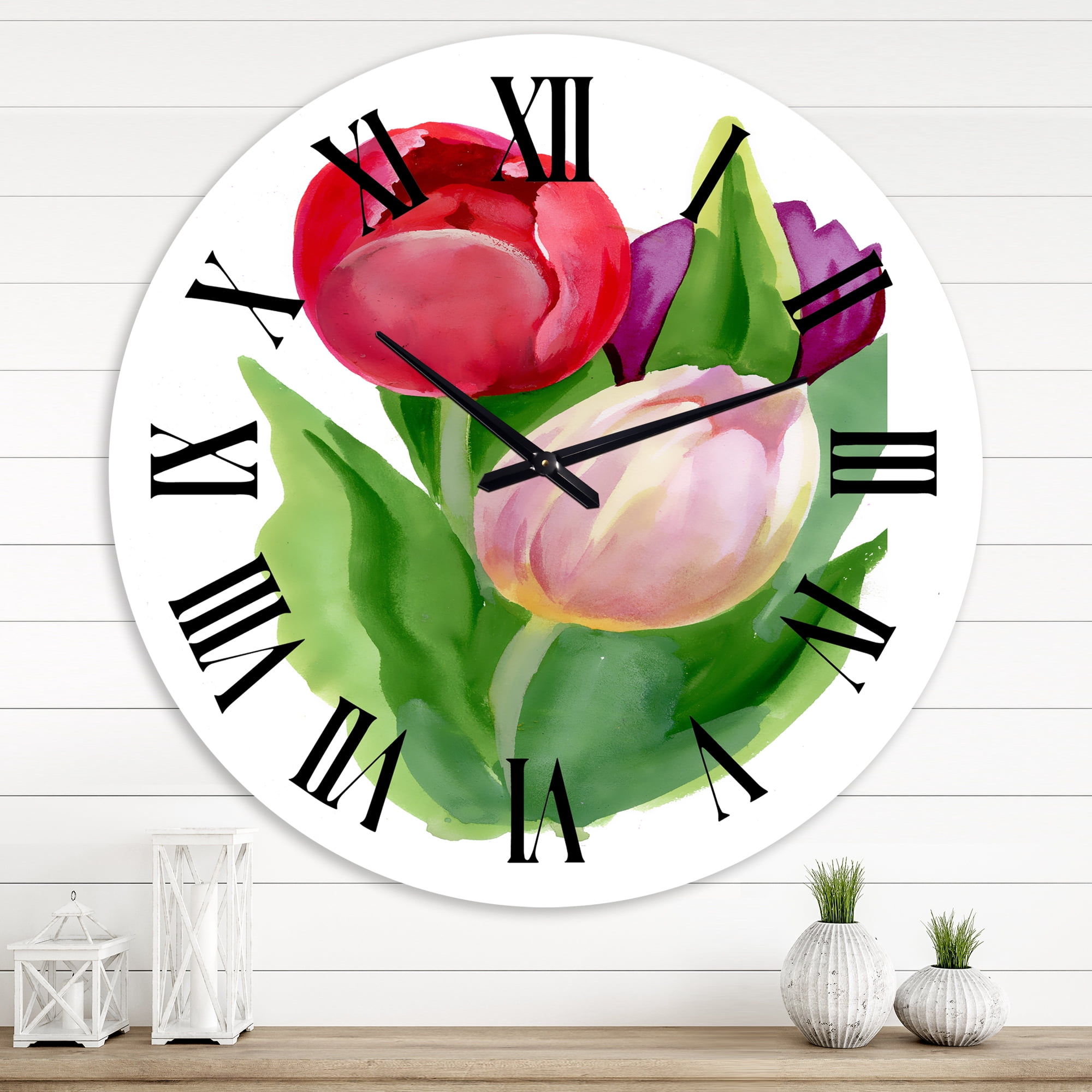 Designart 'Beautiful Tulip Flowers' Traditional Wall Clock
