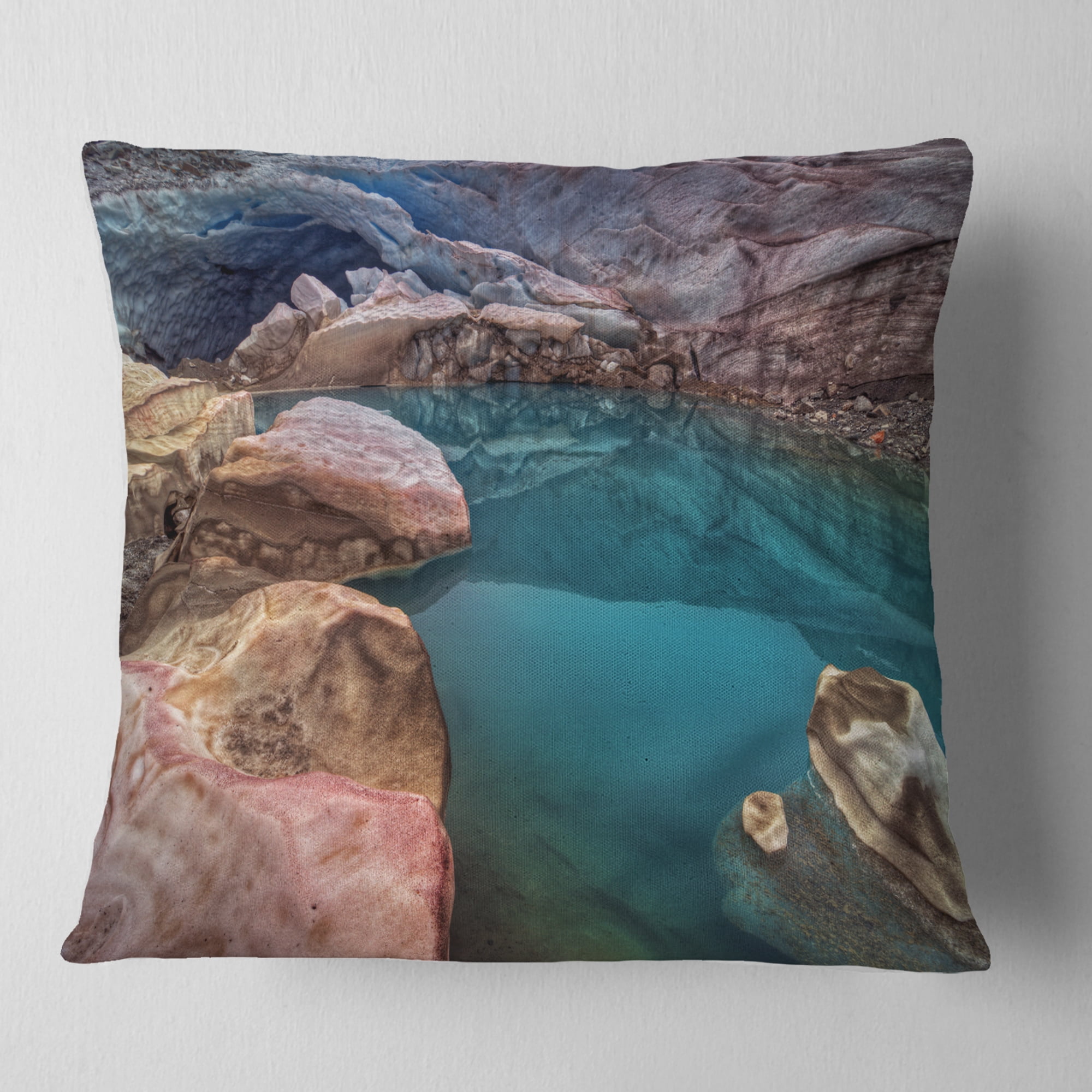 Designart Beautiful Turquoise Melt Pool - Landscape Printed Throw Pillow - 16x16