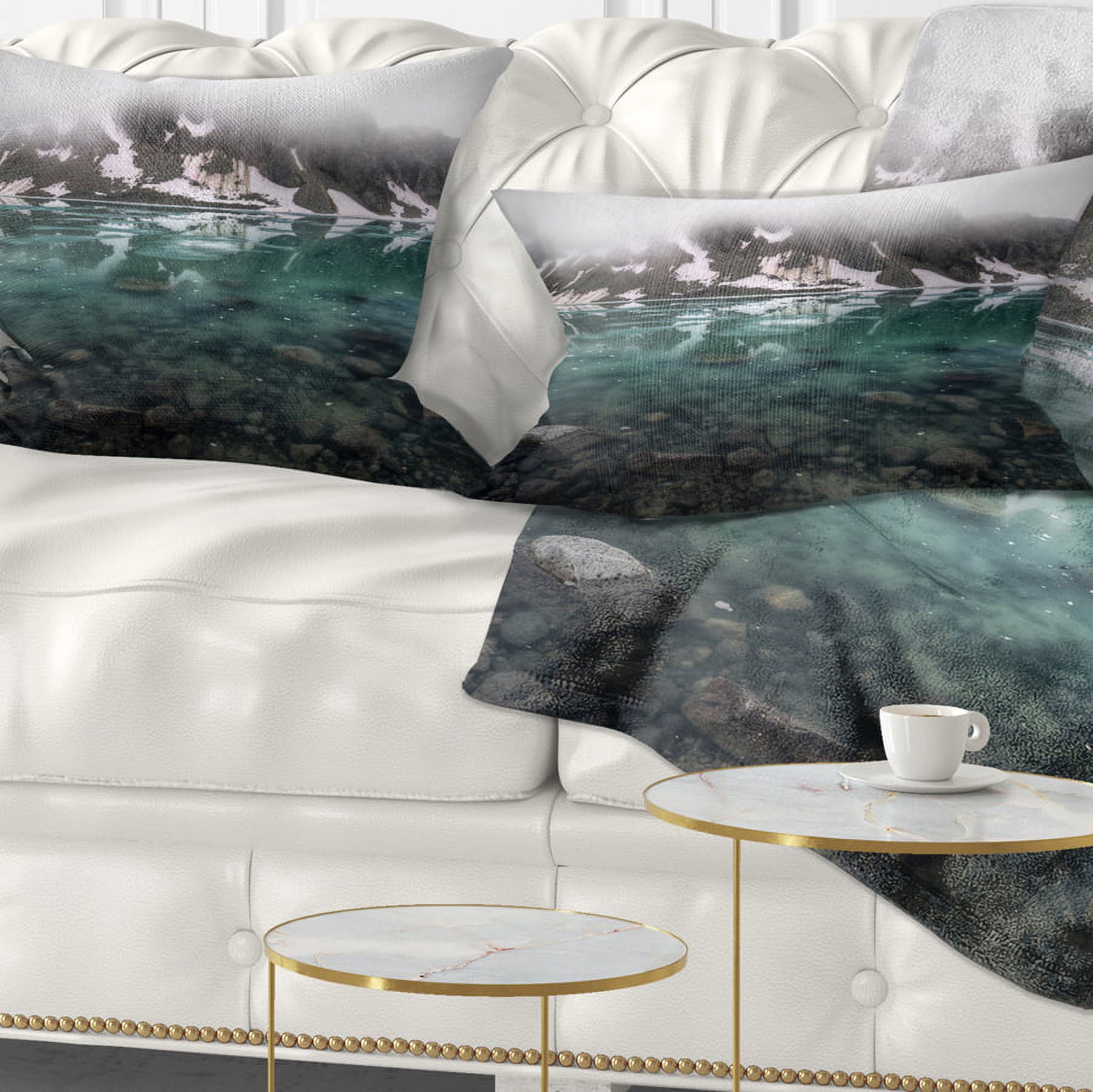 Designart Beautiful Turquoise Mountain Lake - Landscape Printed Throw Pillow - 12x20