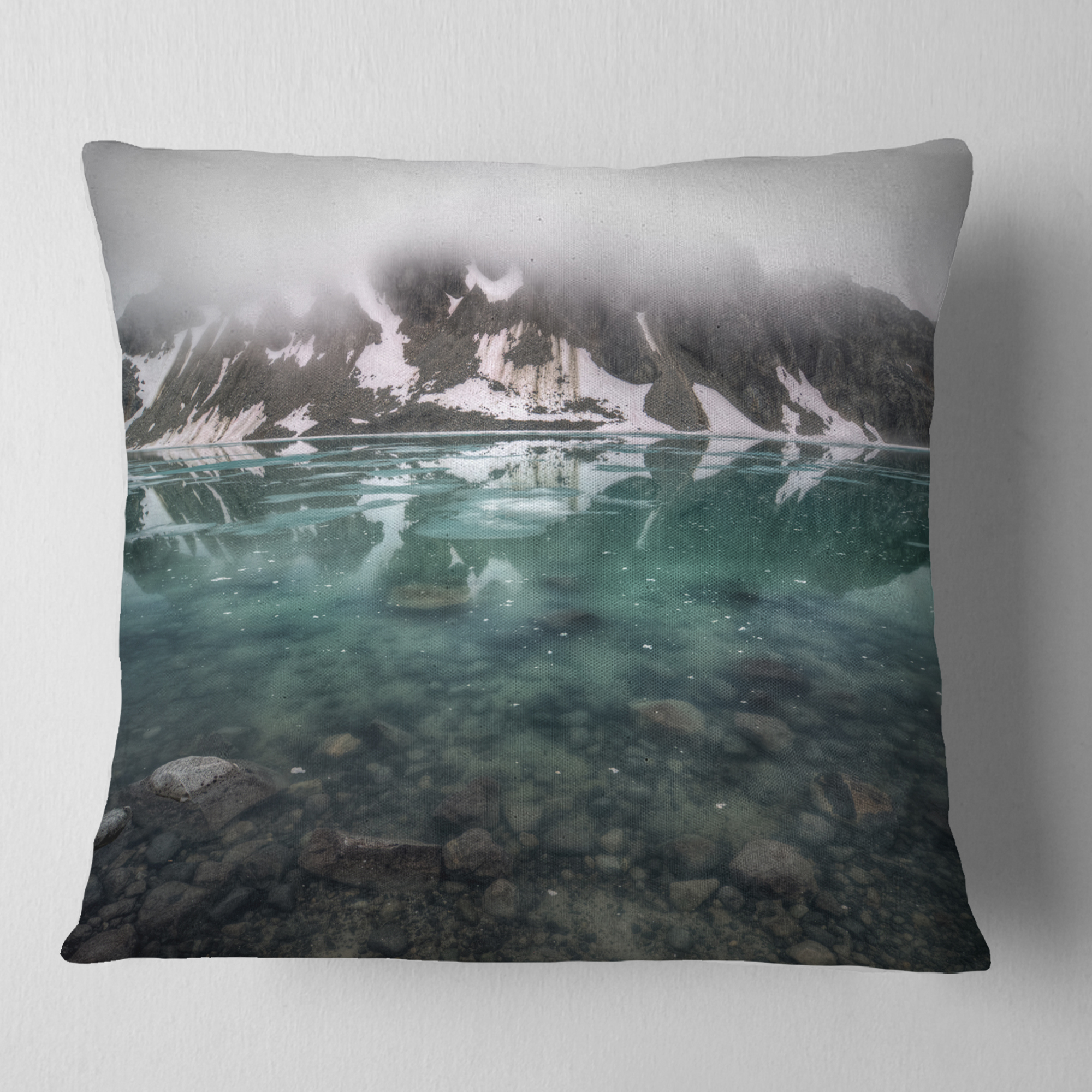 Designart Beautiful Turquoise Mountain Lake - Landscape Printed Throw Pillow - 18x18
