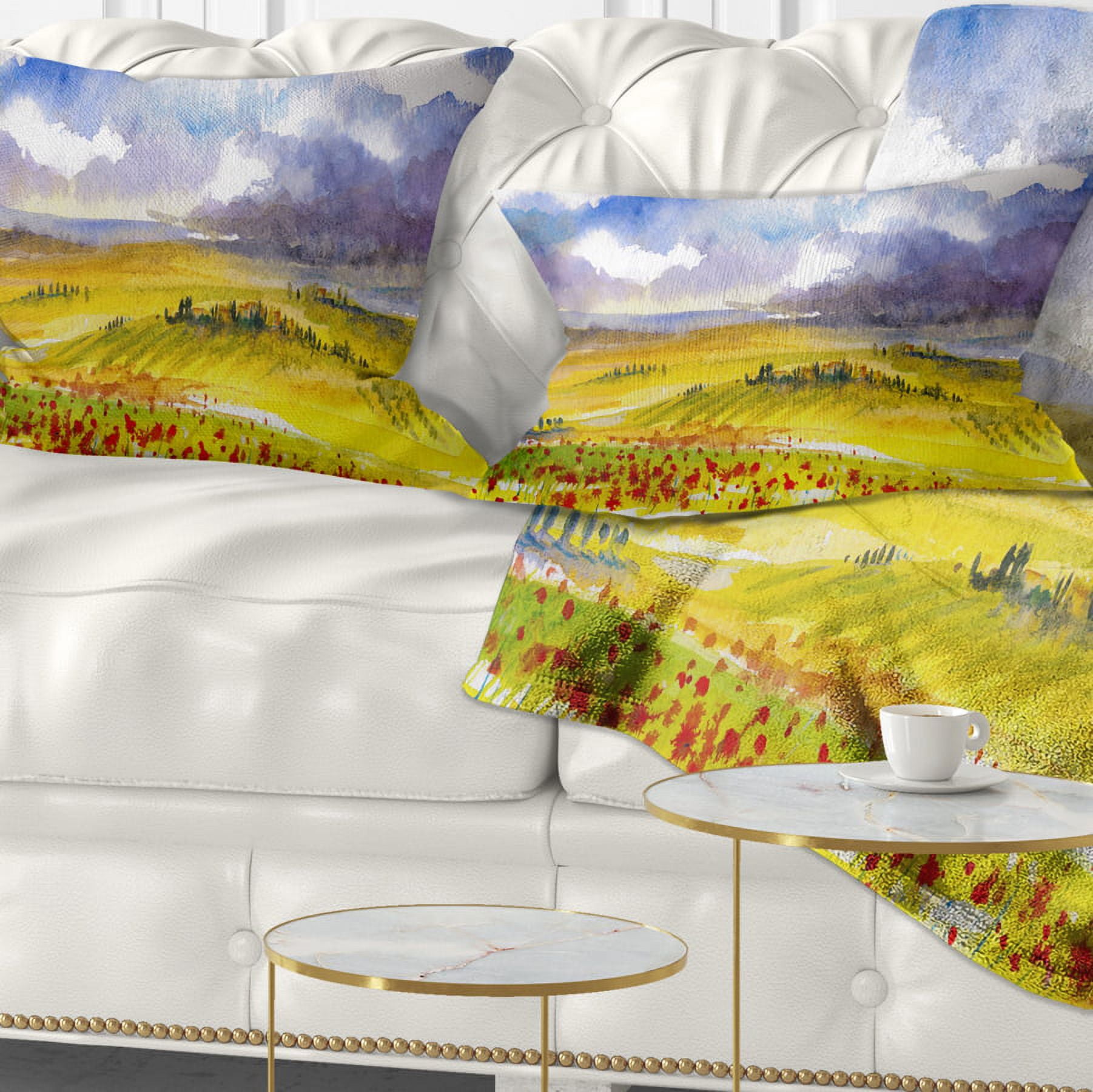 Designart Beautiful Tuscan Hills Italy - Landscape Painting Throw Pillow - 12x20