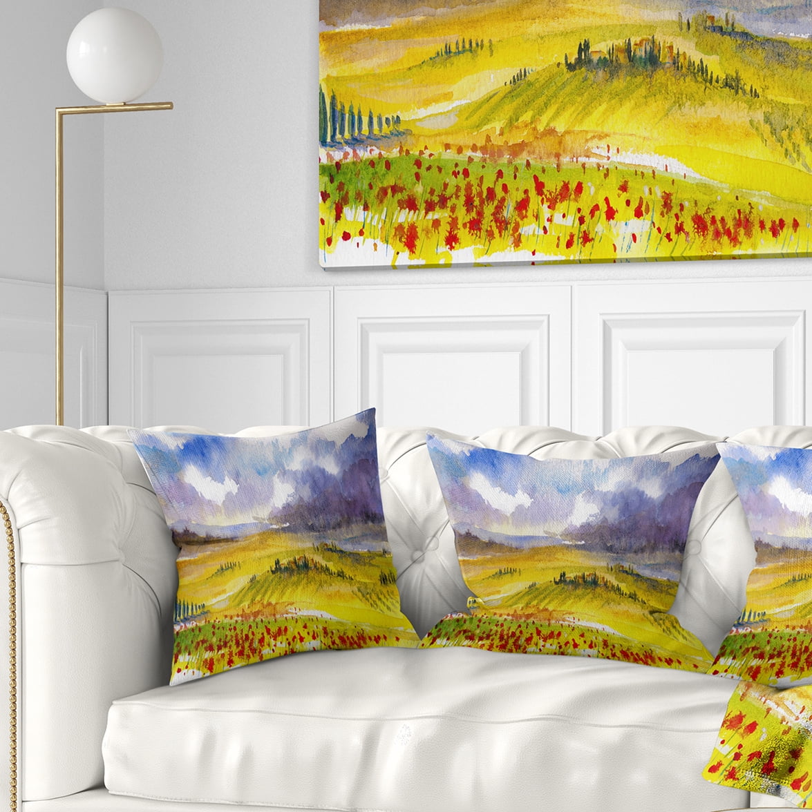 Designart Beautiful Tuscan Hills Italy - Landscape Painting Throw Pillow - 18x18