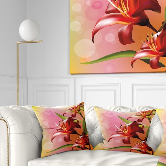 Designart Beautiful Vector Flower on Pink - Flowers Throw Pillowwork - 16x16