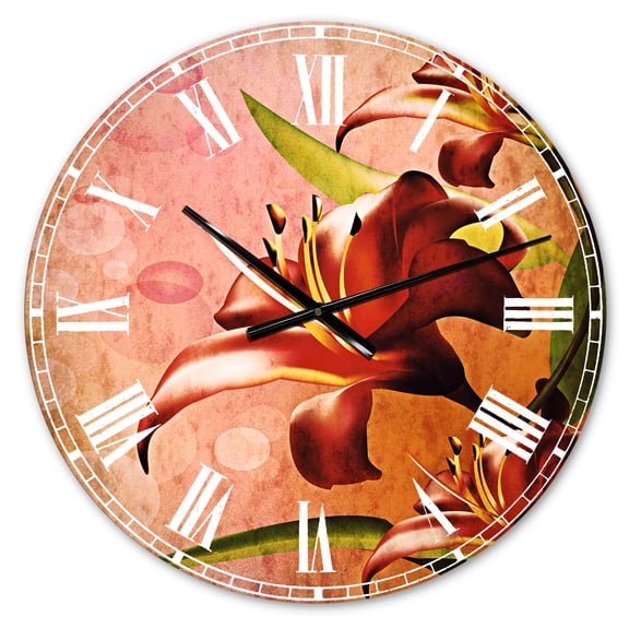 Designart 'Beautiful Vector Flower on Pink' Traditional wall clock