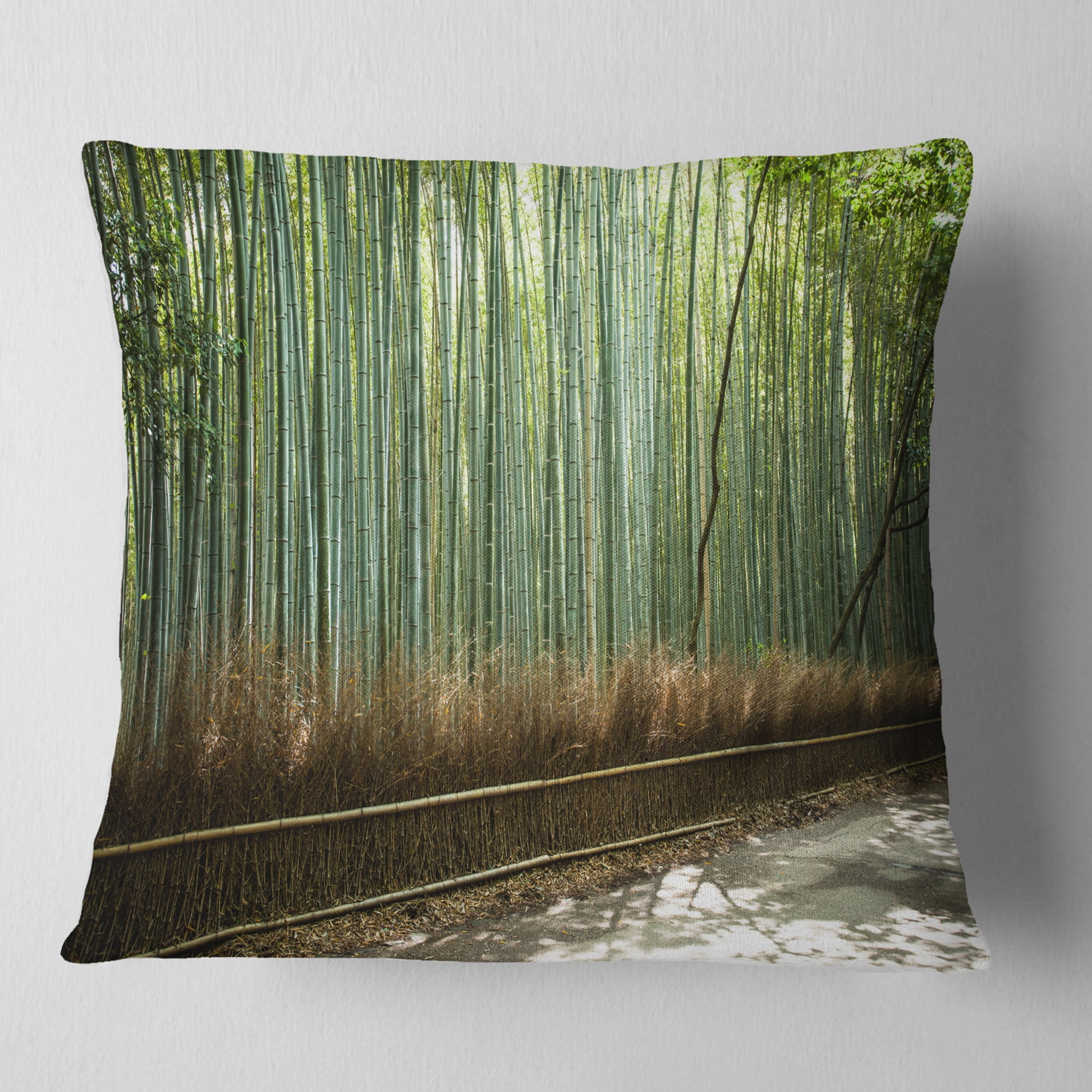 Designart Beautiful View of Bamboo Forest - Forest Throw Pillow - 16x16