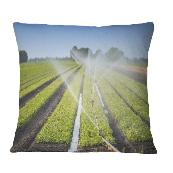 Designart Beautiful View of Crops Watering - Landscape Printed Throw Pillow - 18x18