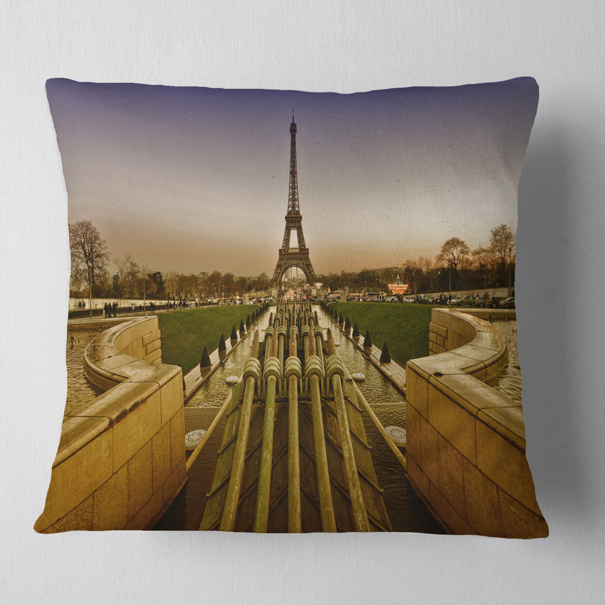 Designart Beautiful View of Paris Eiffel Tower - Landscape Printed Throw Pillow - 16x16