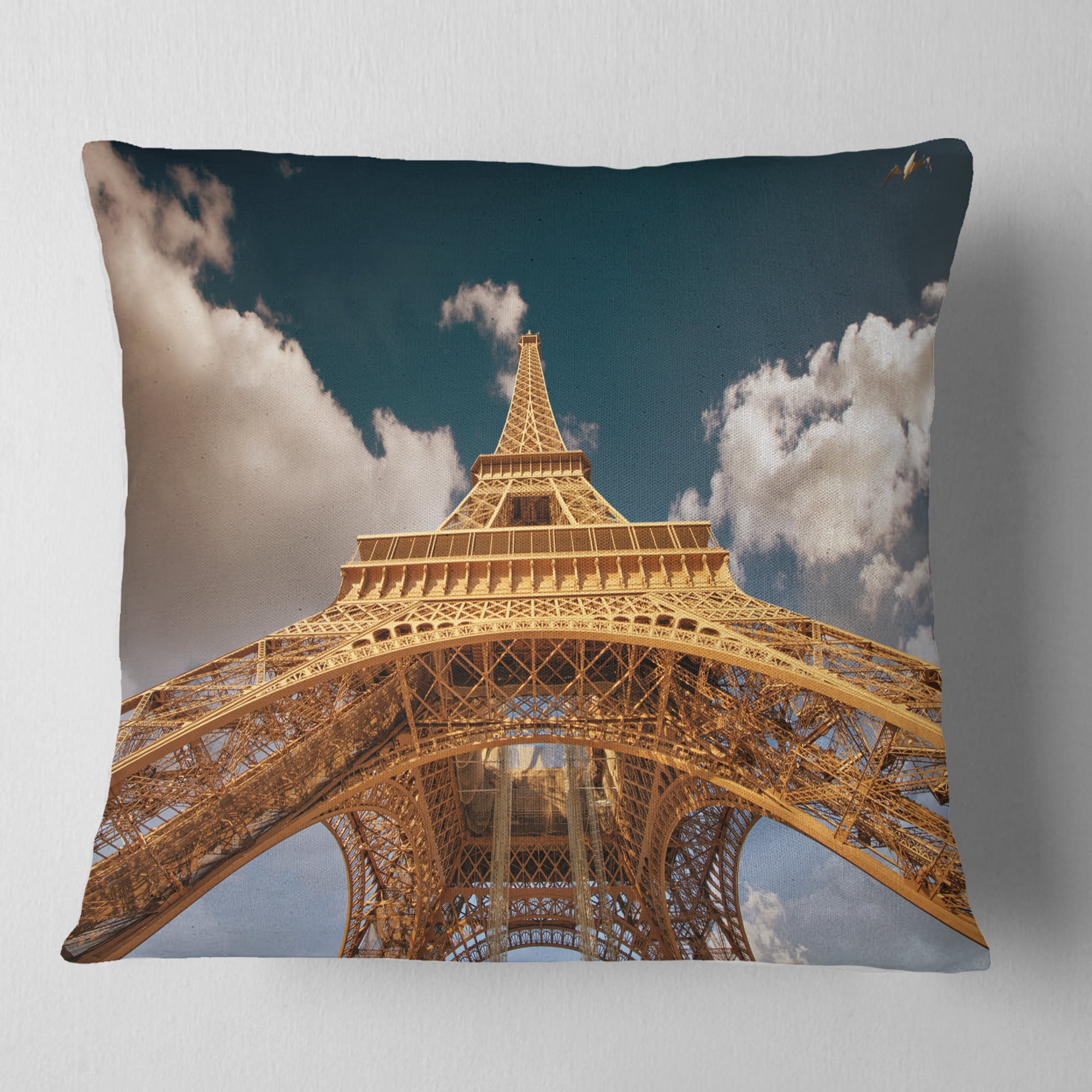 Designart Beautiful View of Paris Paris Eiffel Towerunder Dark Sky - Cityscape Throw Pillow - 18x18