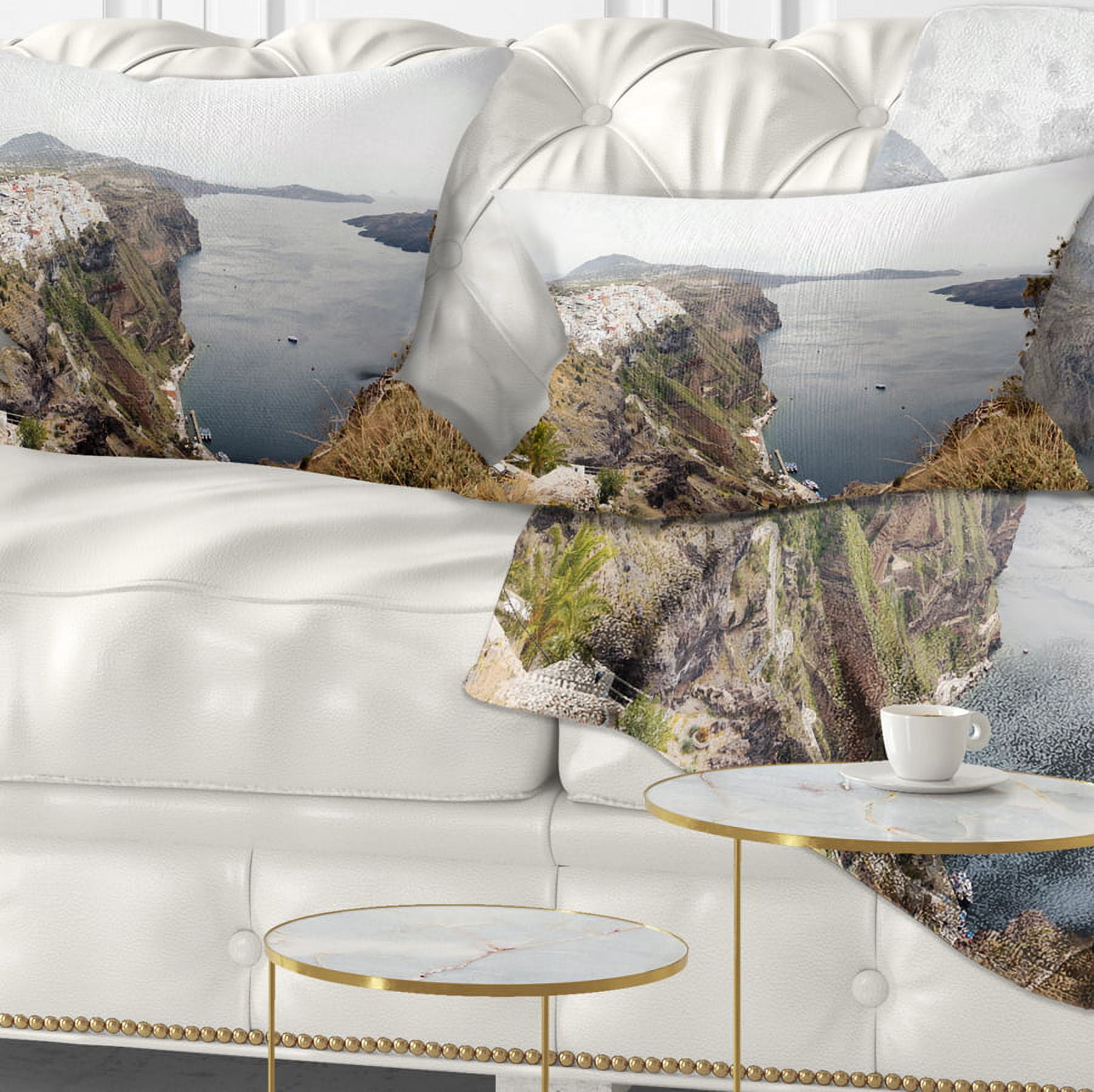 Designart Beautiful View of Santorini Island - Landscape Printed Throw Pillow - 12x20