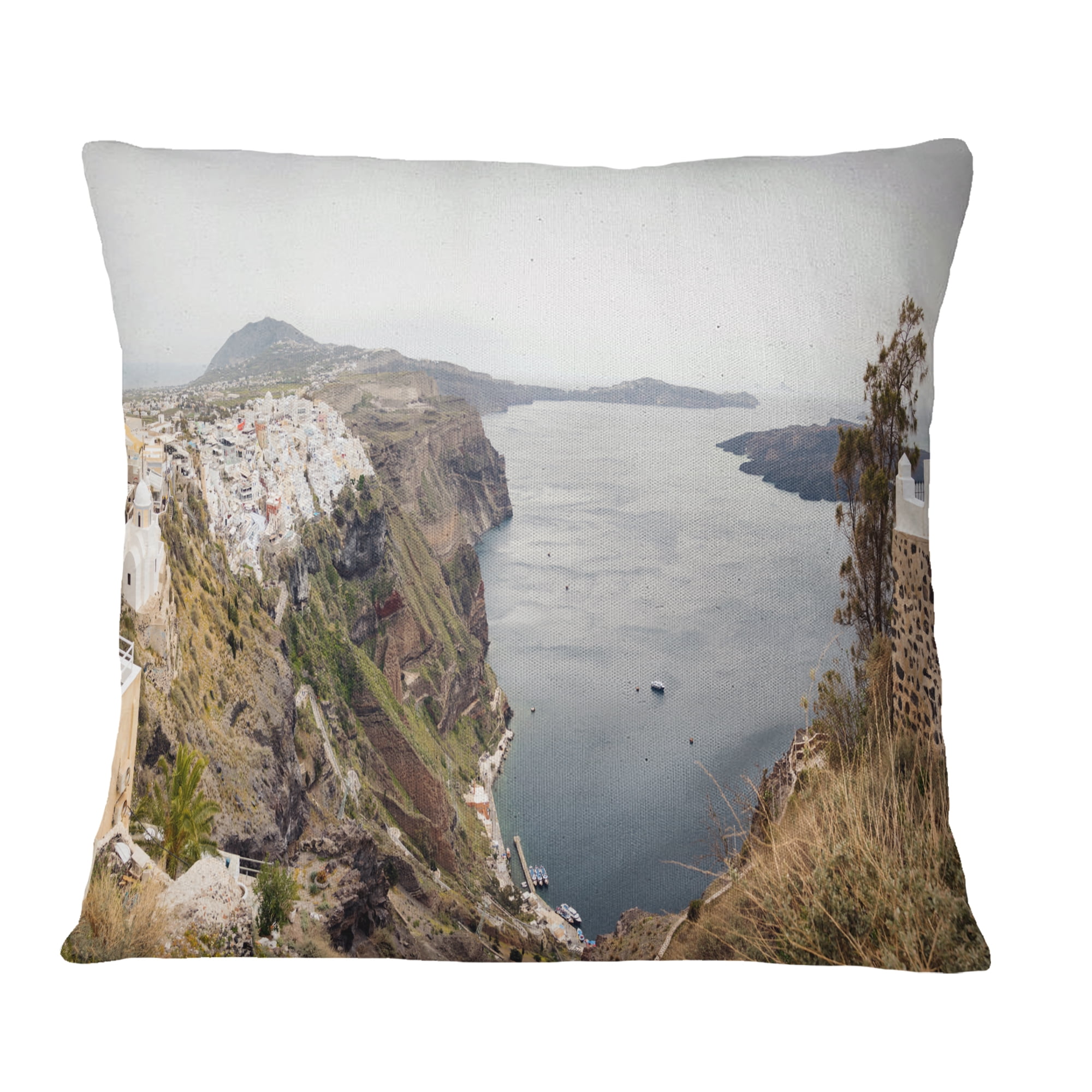 Designart Beautiful View of Santorini Island - Landscape Printed Throw Pillow - 16x16