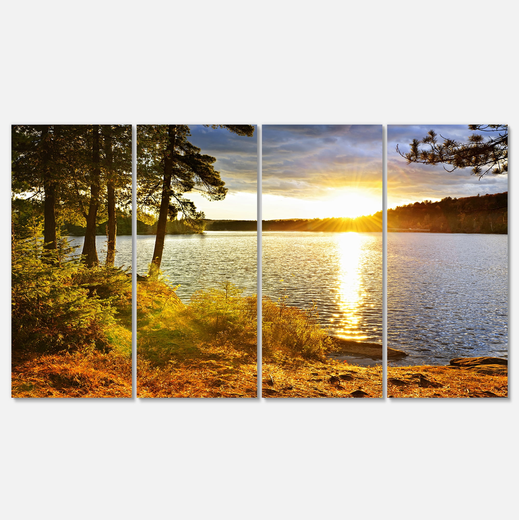 Sunset Over Lake Landscape Canvas Print in 4 Panels