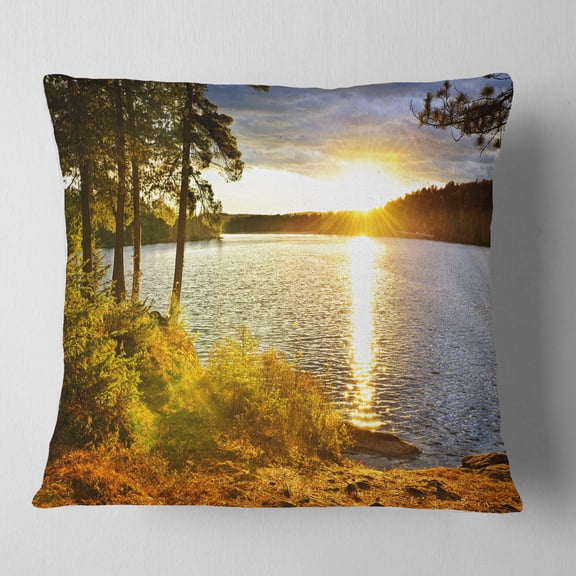 Designart Beautiful View of Sunset over Lake - Landscape Printed Throw Pillow - 16x16