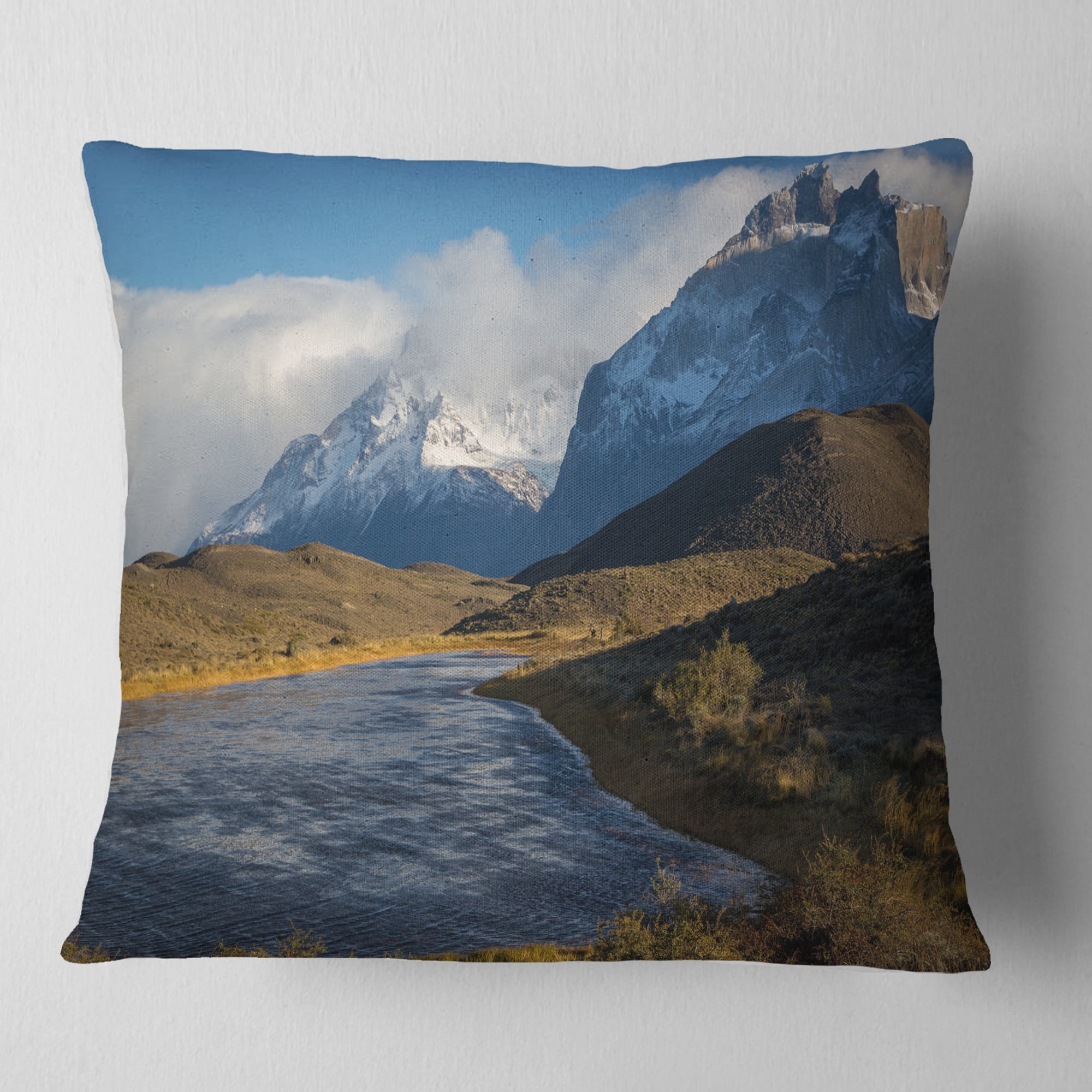 Designart Beautiful View of Torres del Paine - Beach Throw Pillow - 16x16