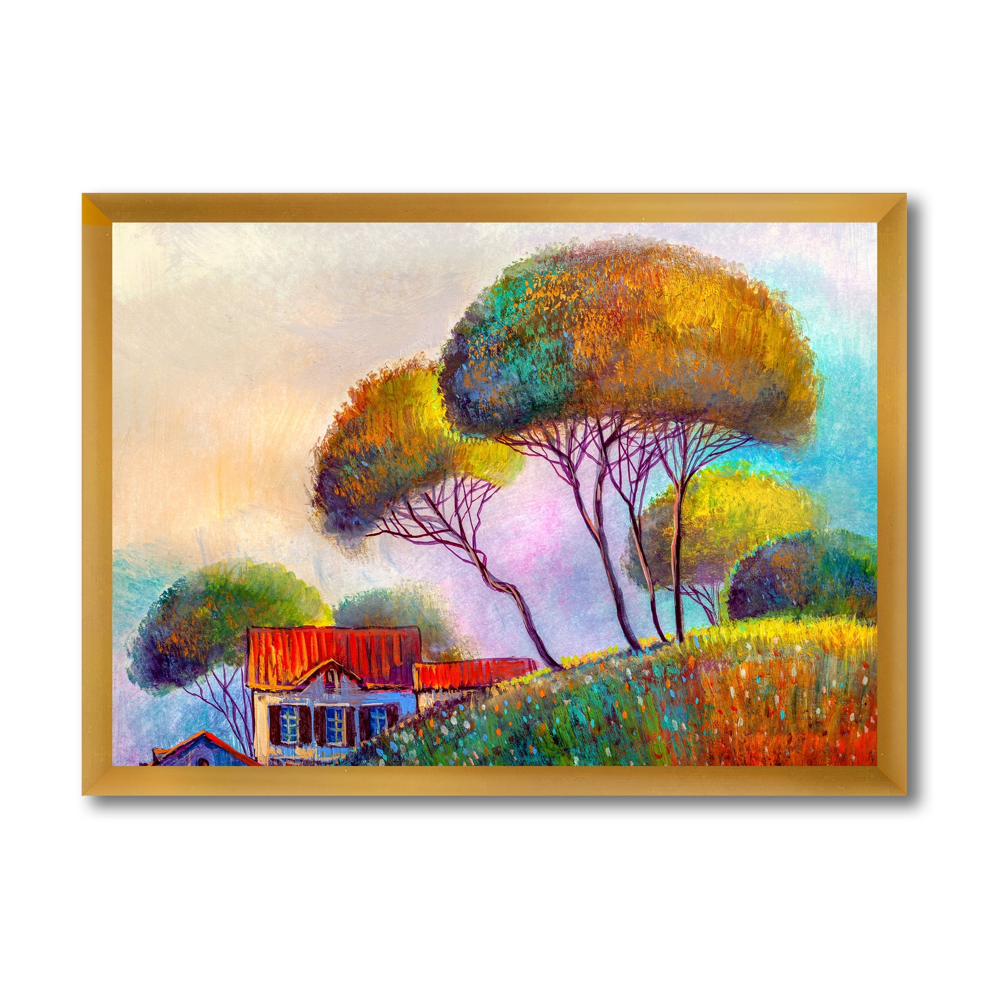 Designart 'Beautiful Village House On A Hot Summer Day' Modern Framed Art Print