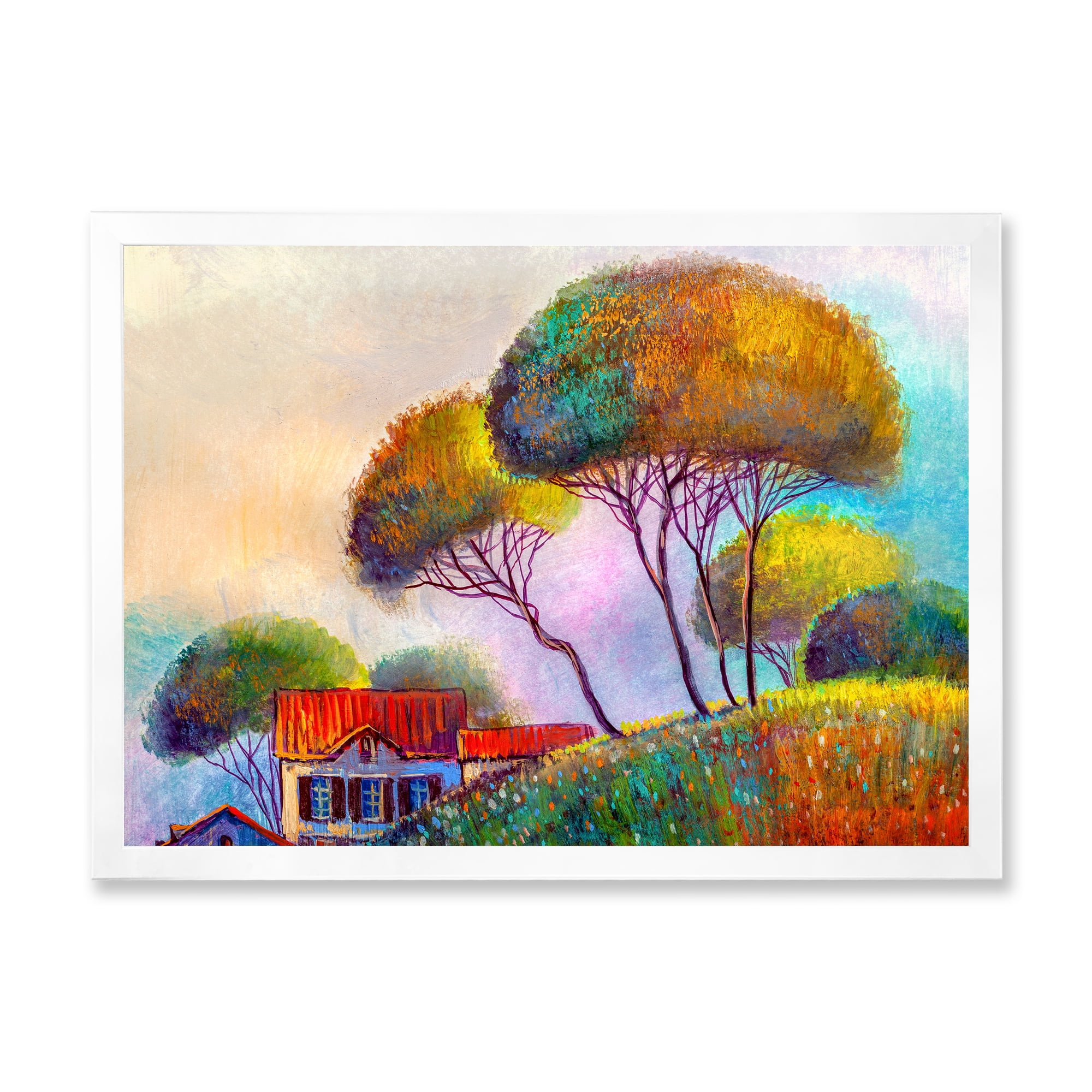 Designart 'Beautiful Village House On A Hot Summer Day' Modern Framed Art Print
