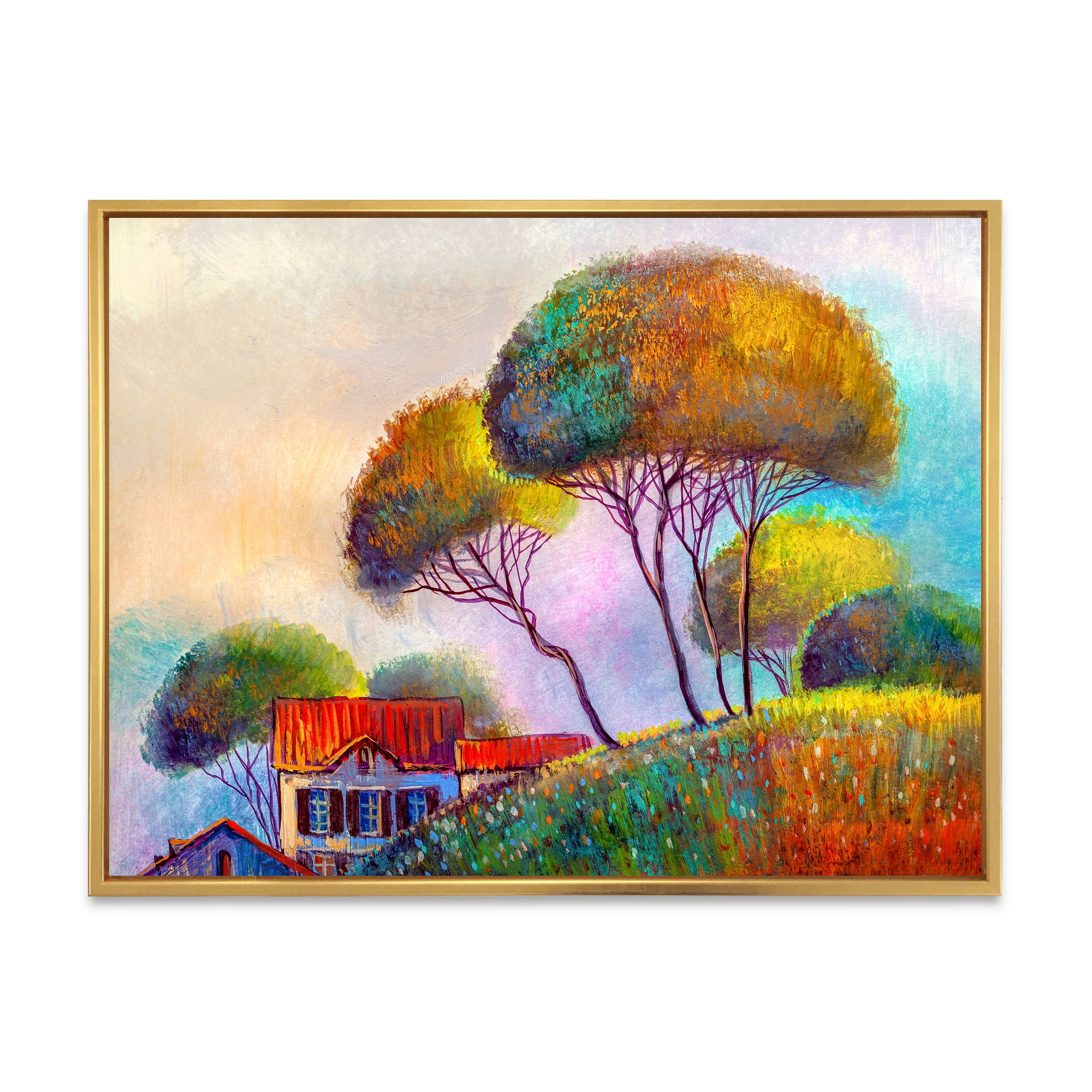 Designart 'Beautiful Village House On A Hot Summer Day' Modern Framed Canvas Wall Art Print