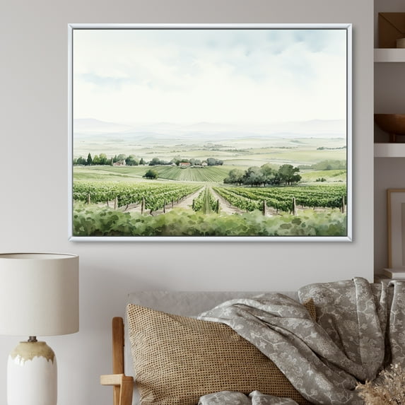 Designart "Beautiful Vineyard Panorama III" Vineyard Floater Framed Wall Art Living Room