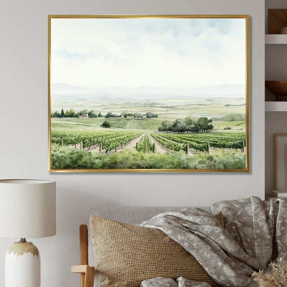 Designart "Beautiful Vineyard Panorama III" Vineyard Floater Framed Wall Art Living Room