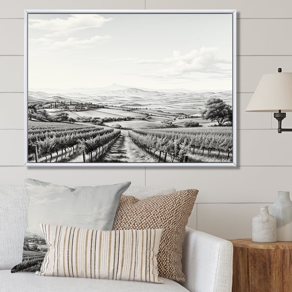 Designart "Beautiful Vineyard Panorama IV" Vineyard Floater Framed Canvas Wall Art