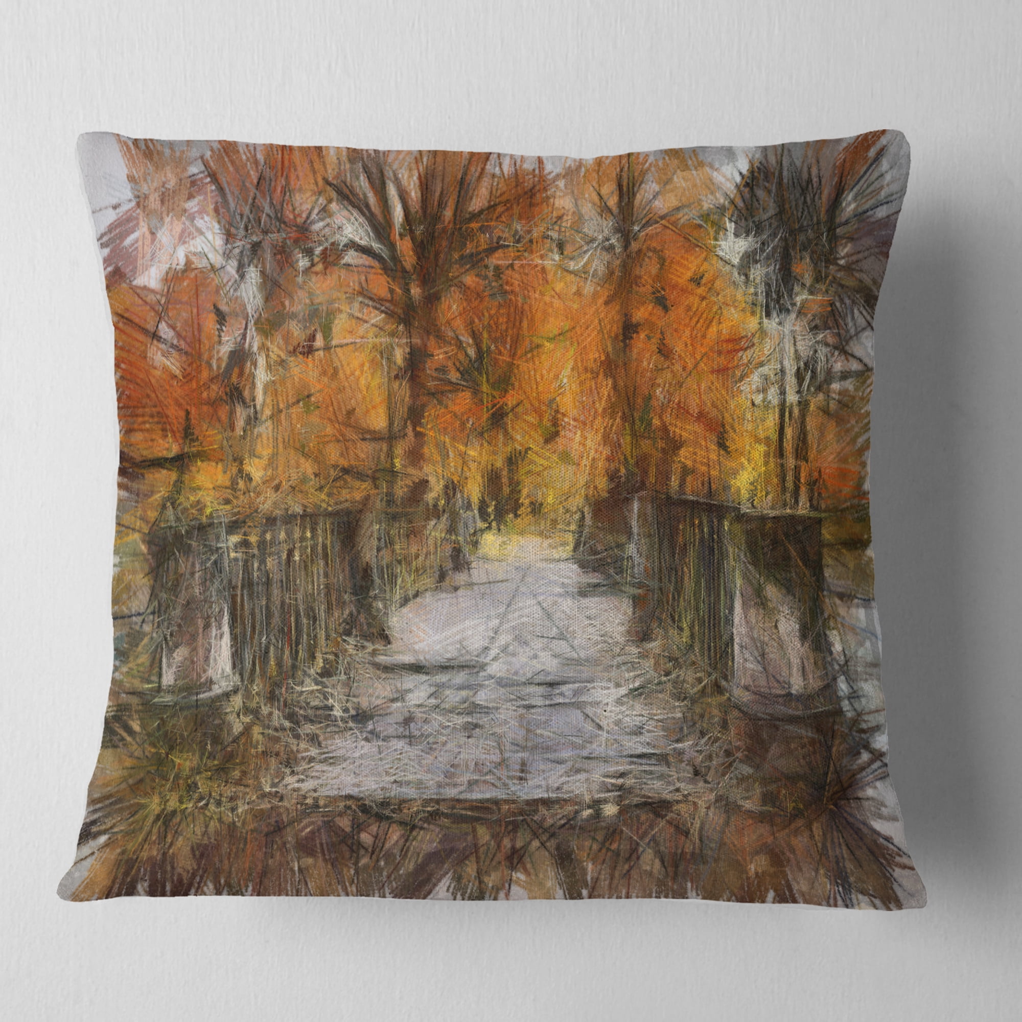 Designart Beautiful Watercolor Autumn Forest - Landscape Printed Throw Pillow - 16x16