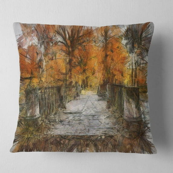 Designart Beautiful Watercolor Autumn Forest - Landscape Printed Throw Pillow - 16x16