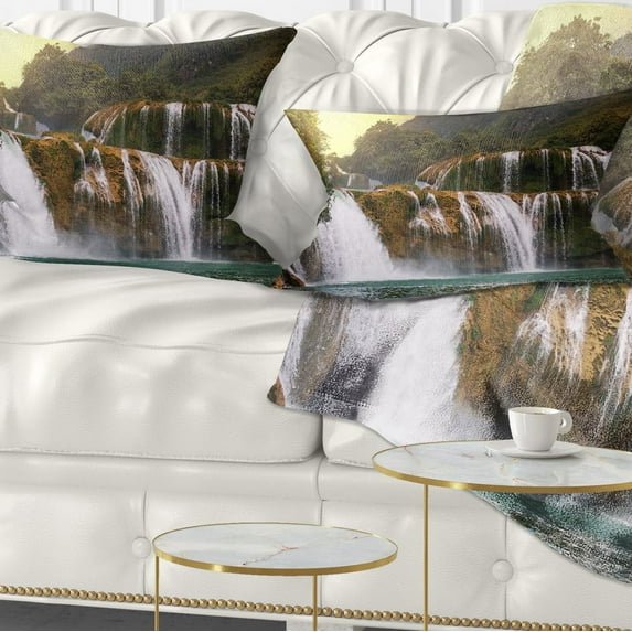 Designart Beautiful Waterfall in Vietnam - Landscape Printed Throw Pillow - 12x20