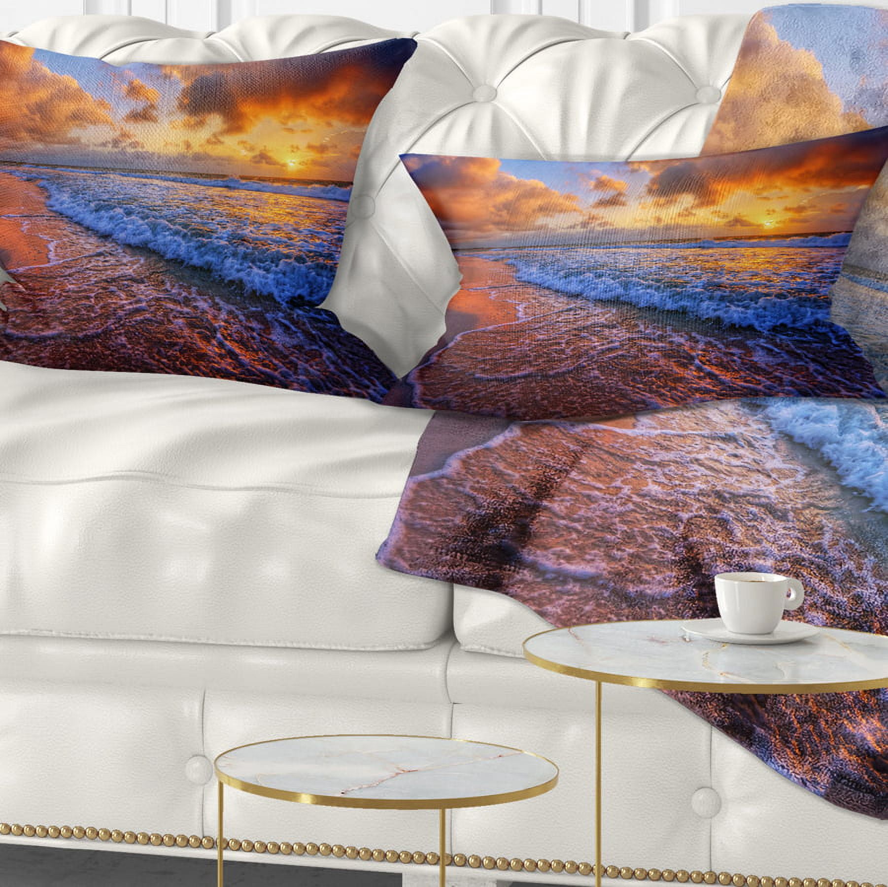 Designart Beautiful Waves under Cloudy Sky - Seashore Throw Pillow - 12x20