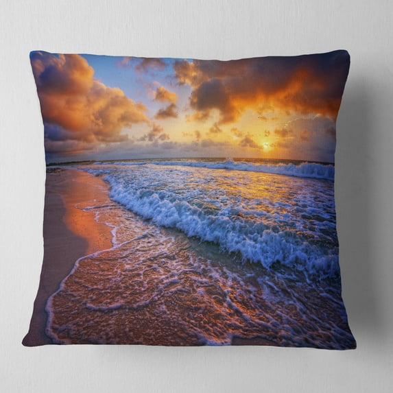 Designart Beautiful Waves under Cloudy Sky - Seashore Throw Pillow - 16x16