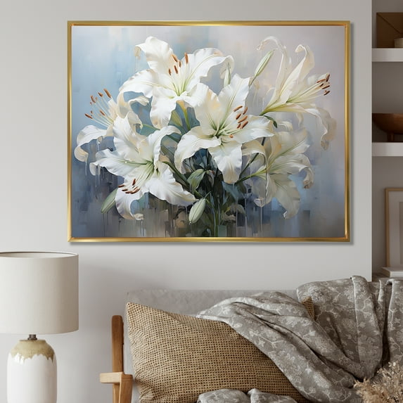 Designart "Beautiful White Lilies In Bloom" Lilies Floater Framed Canvas Prints