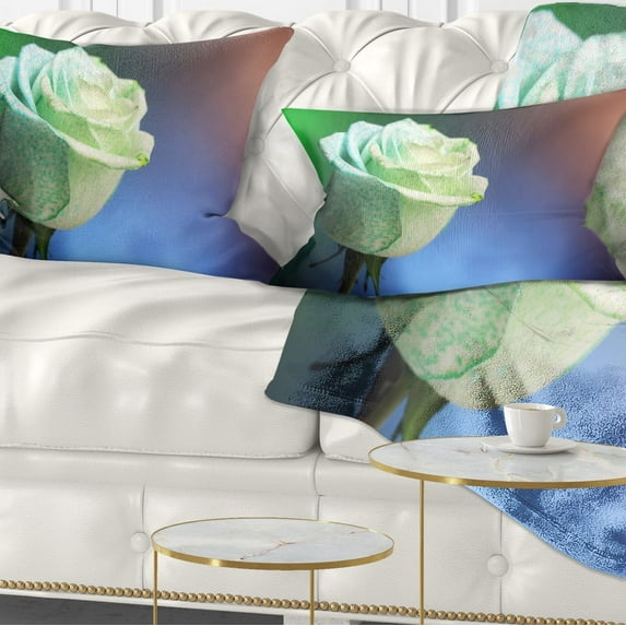 Designart Beautiful White Painted Rose - Floral Throw Pillow - 12x20